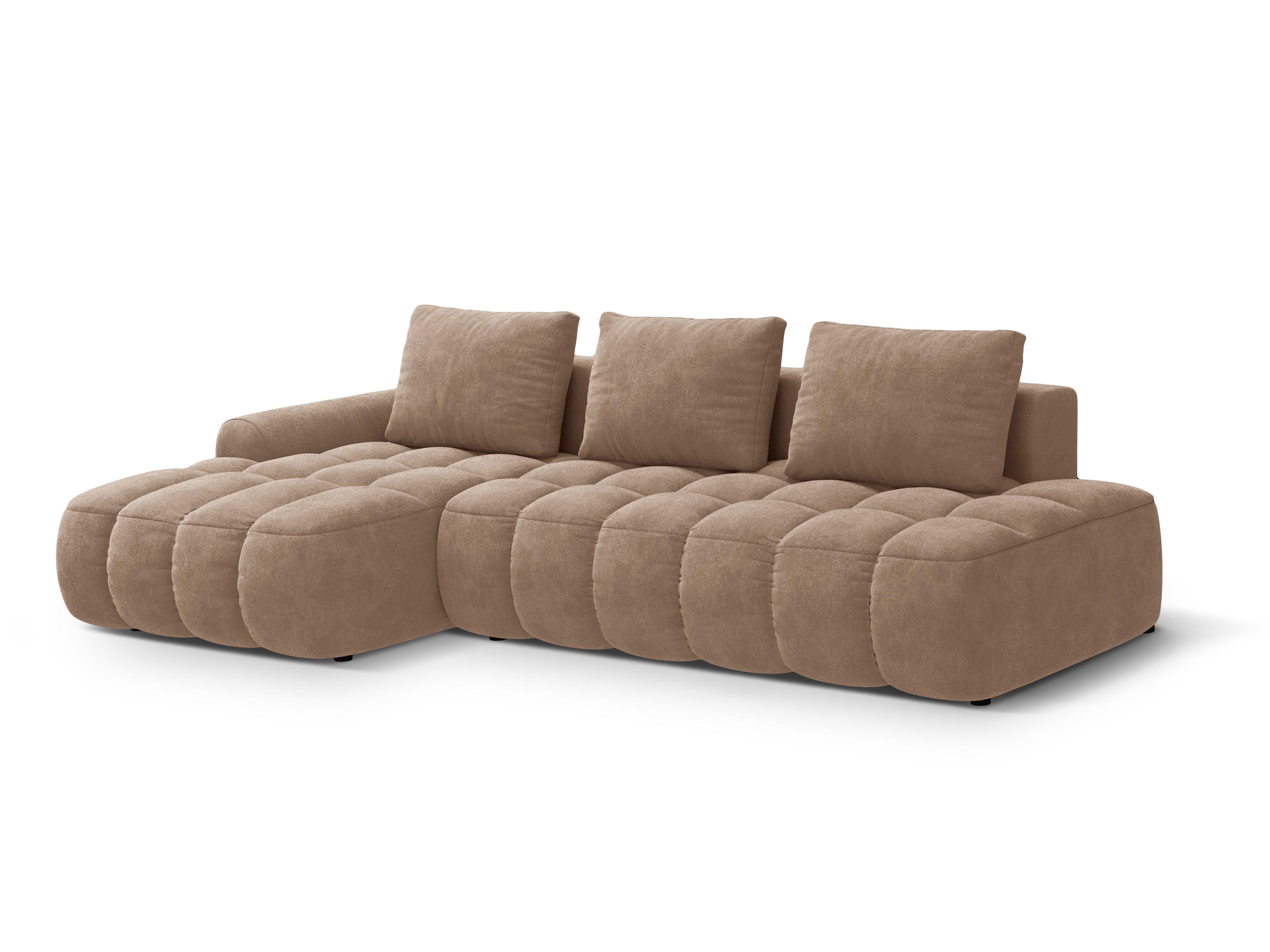 Left-facing velvet corner sofa bed for 3 people LINZ in dark beige
