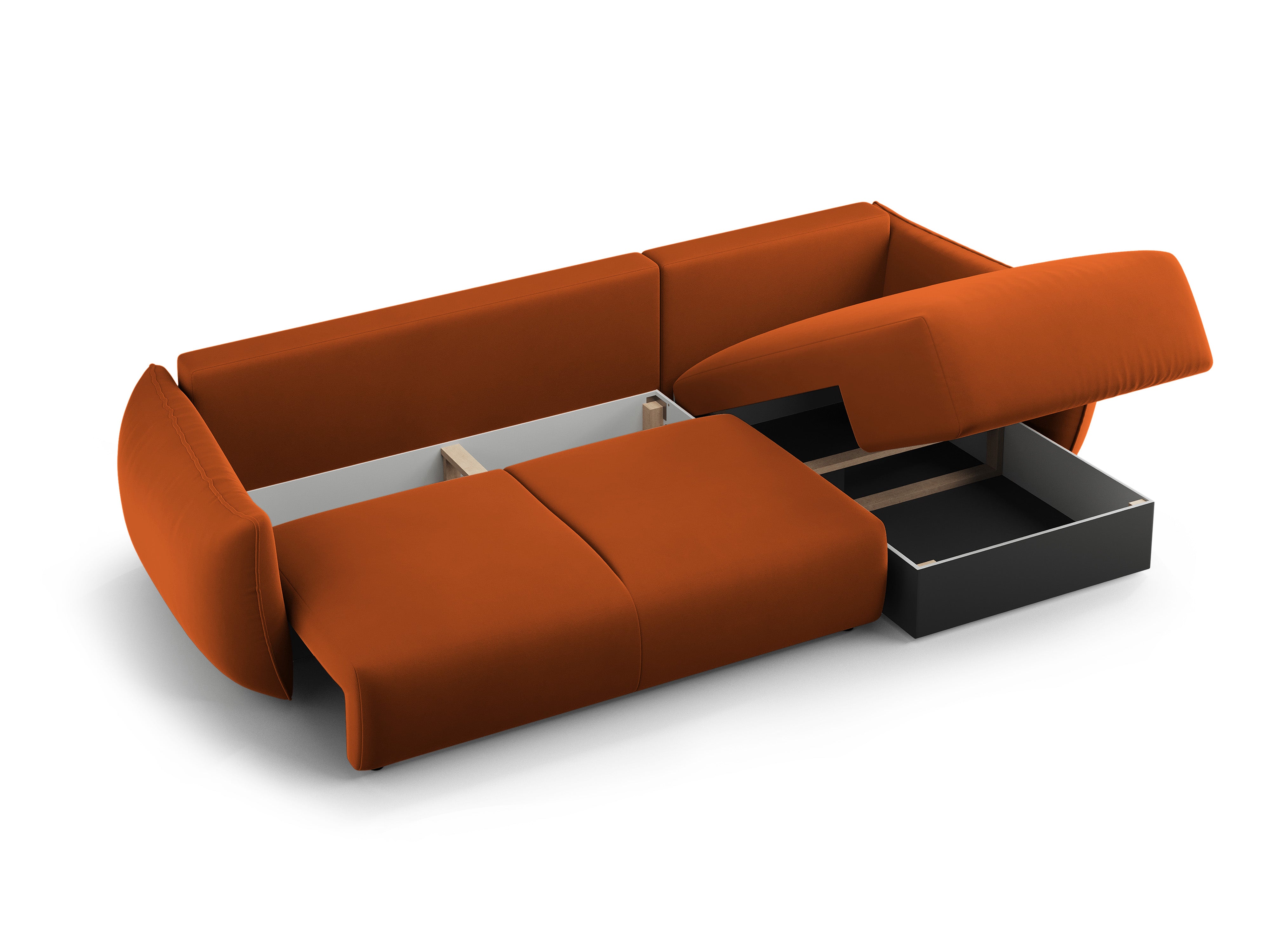 Velours hoekbank links met slaapfunctie MATERA baksteen