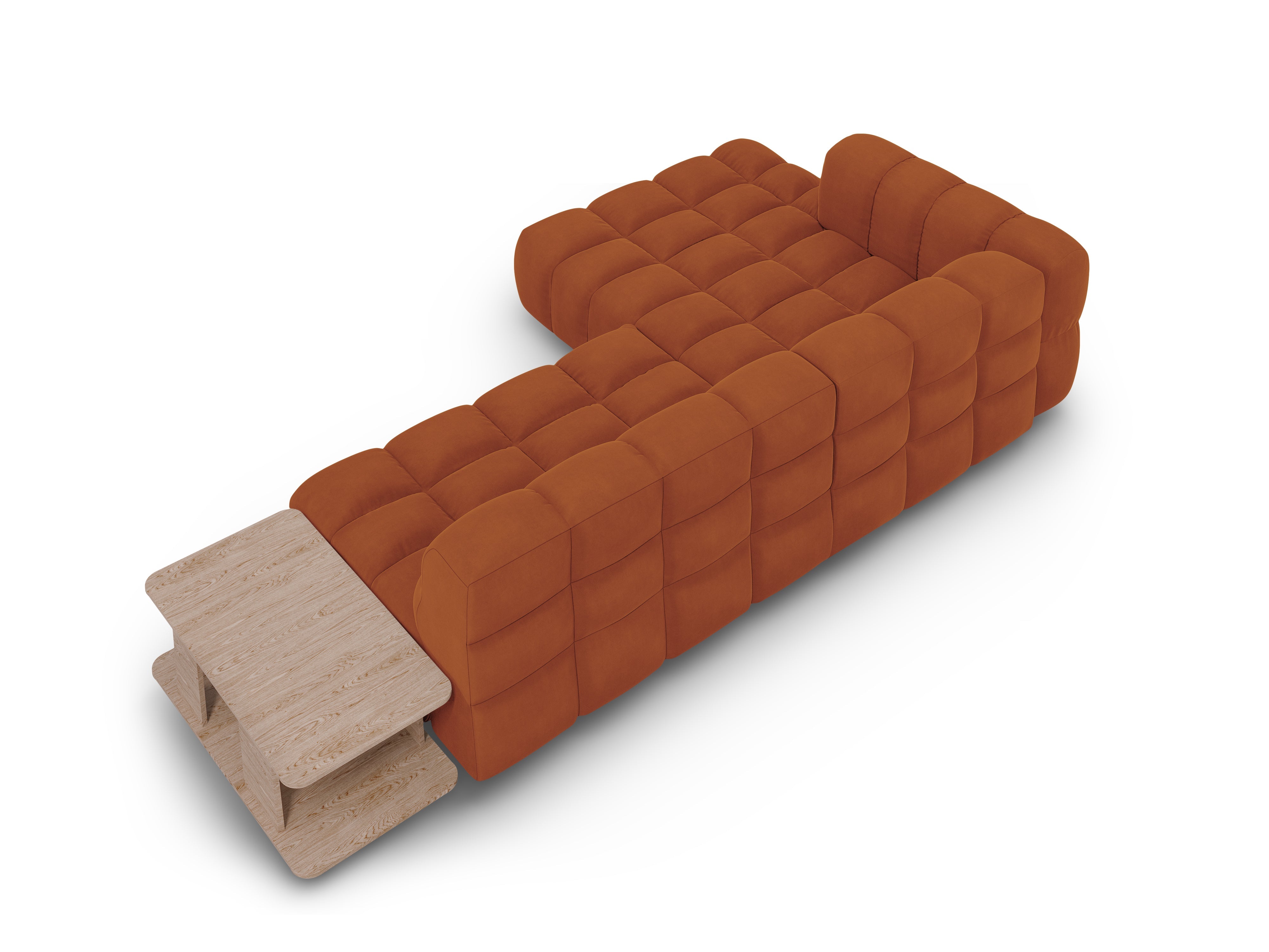 Narożnik aksamitny lewostronny 4-osobowy otwarty ze stolikiem SKY terracotta Cosmopolitan Design Eye on Design