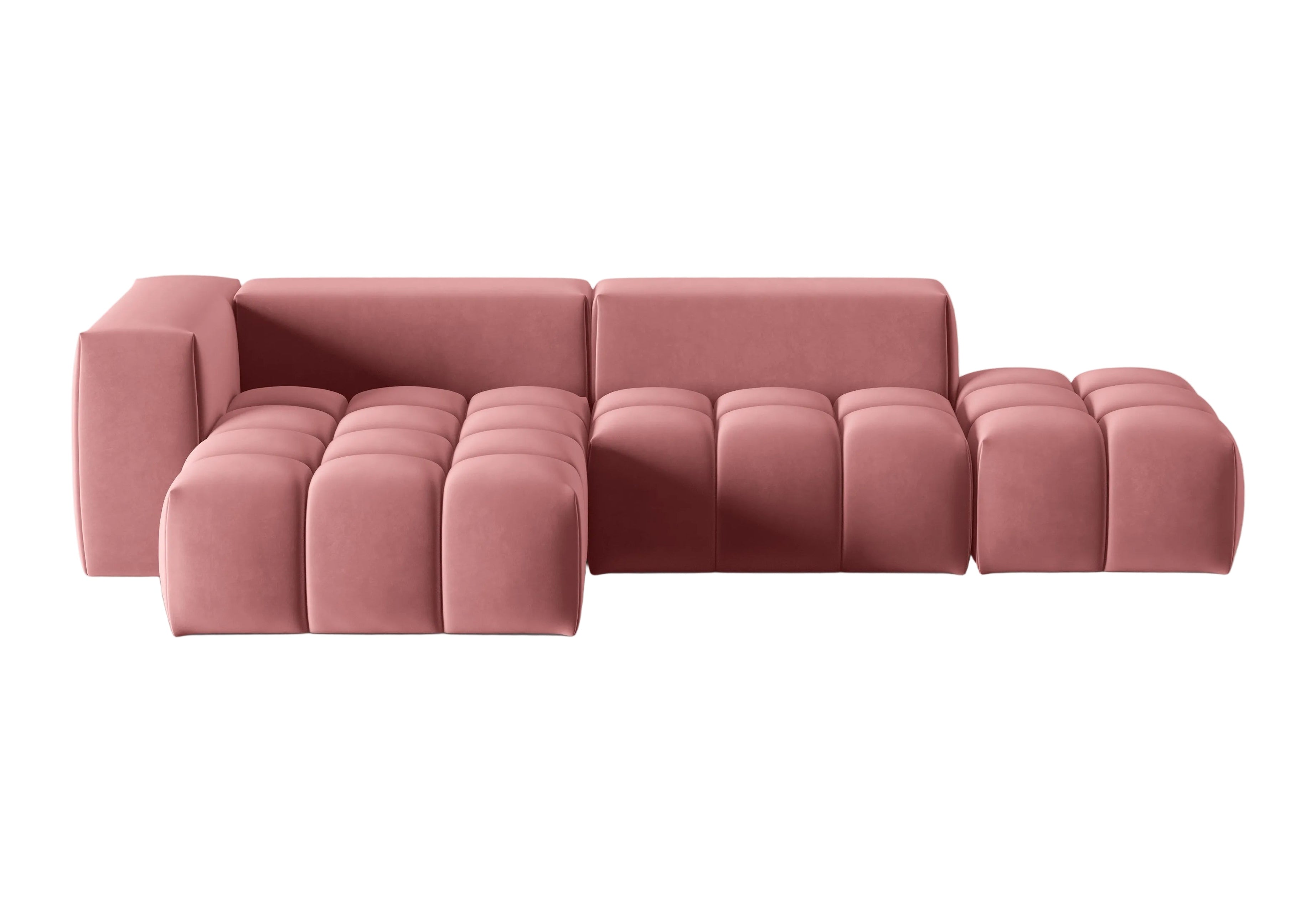 Narożnik aksamitny 4-osobowy lewostronny otwarty VERONA różowy flamingo – Cosmopolitan Design
