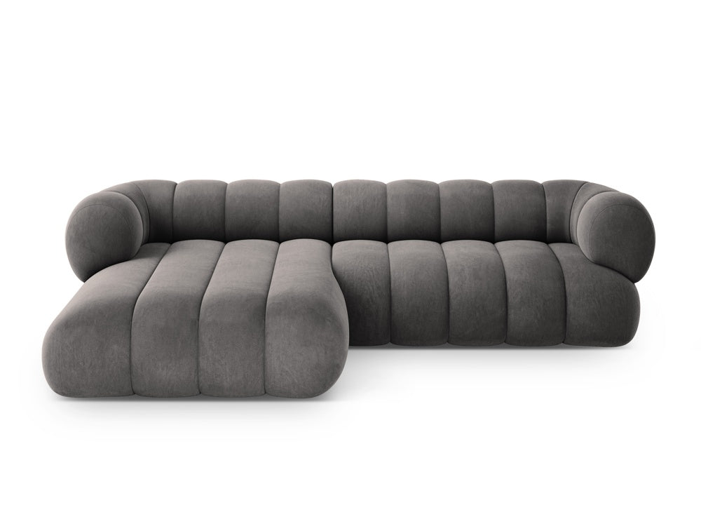 Velvet corner sofa for 5 people, left-sided KOGE, dark gray