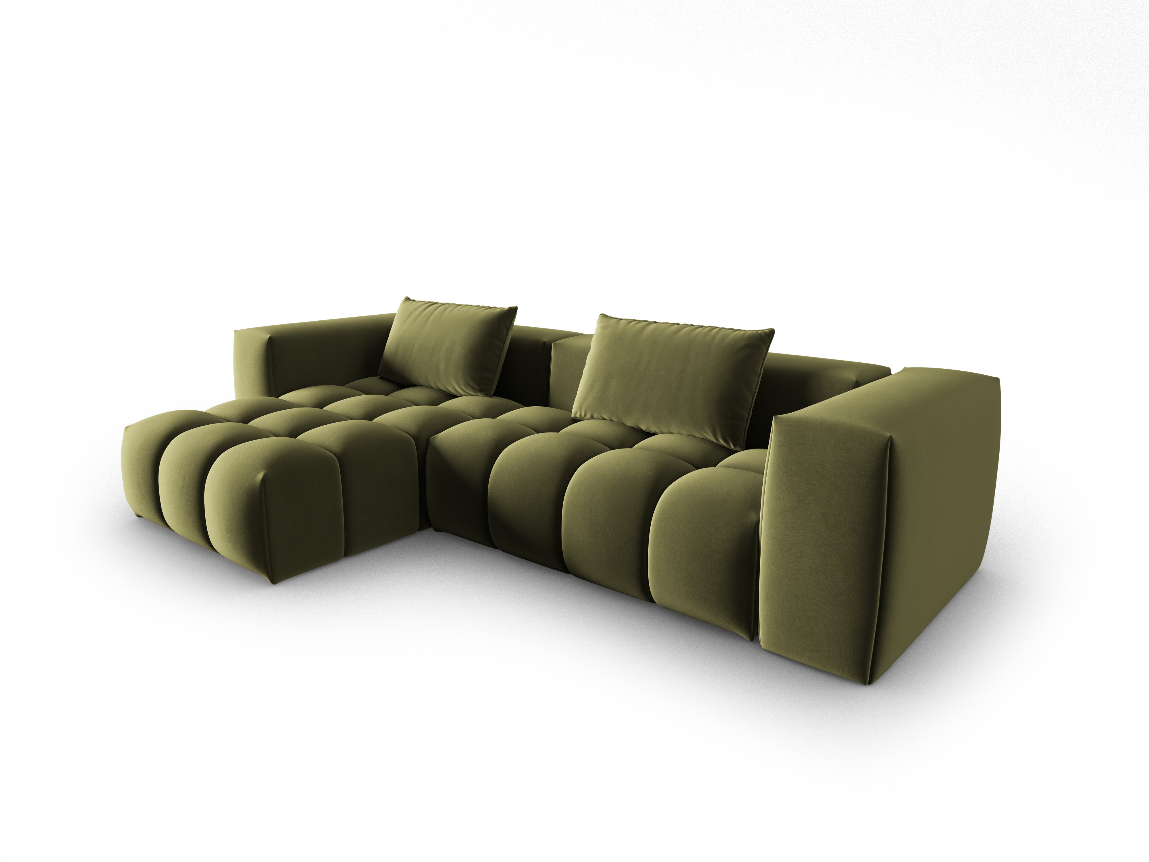 Narożnik aksamitny 3-osobowy lewostronny VERONA jasny zielony – Cosmopolitan Design