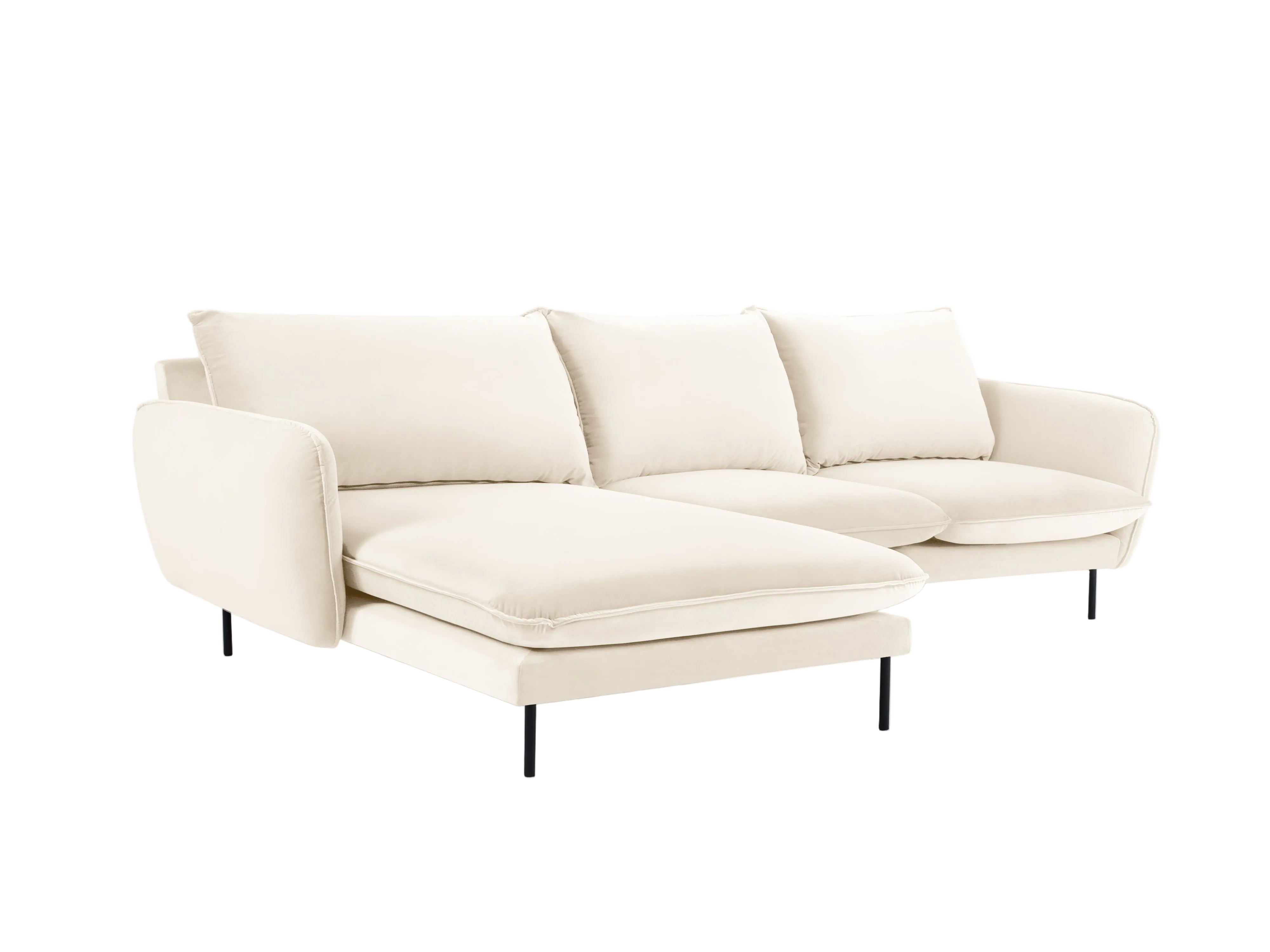 Fluwelen hoekbank links 5-persoons VIENNA beige met zwarte basis