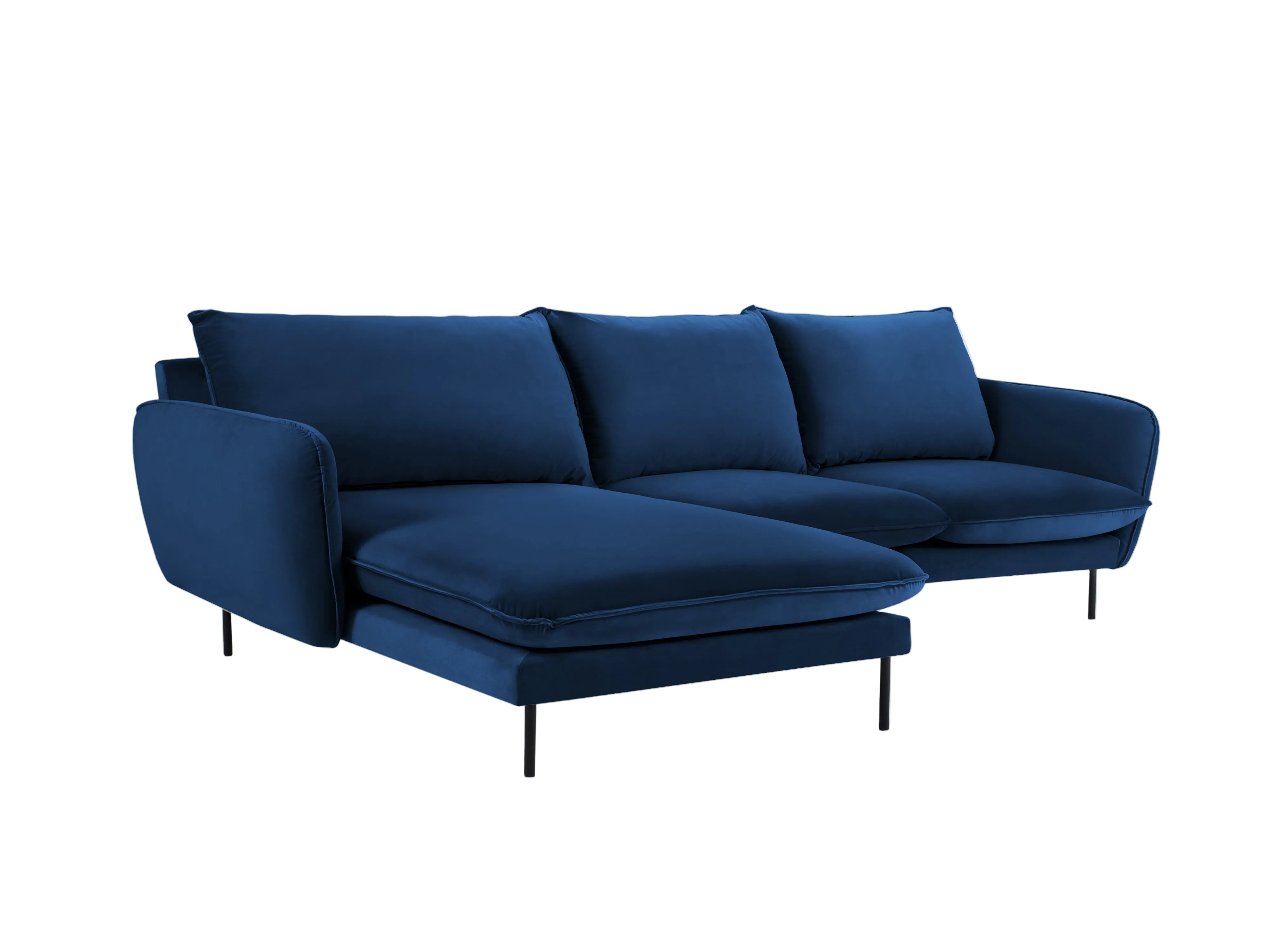 Fluwelen hoekbank links 5-persoons VIENNA koninklijk blauw met zwarte basis