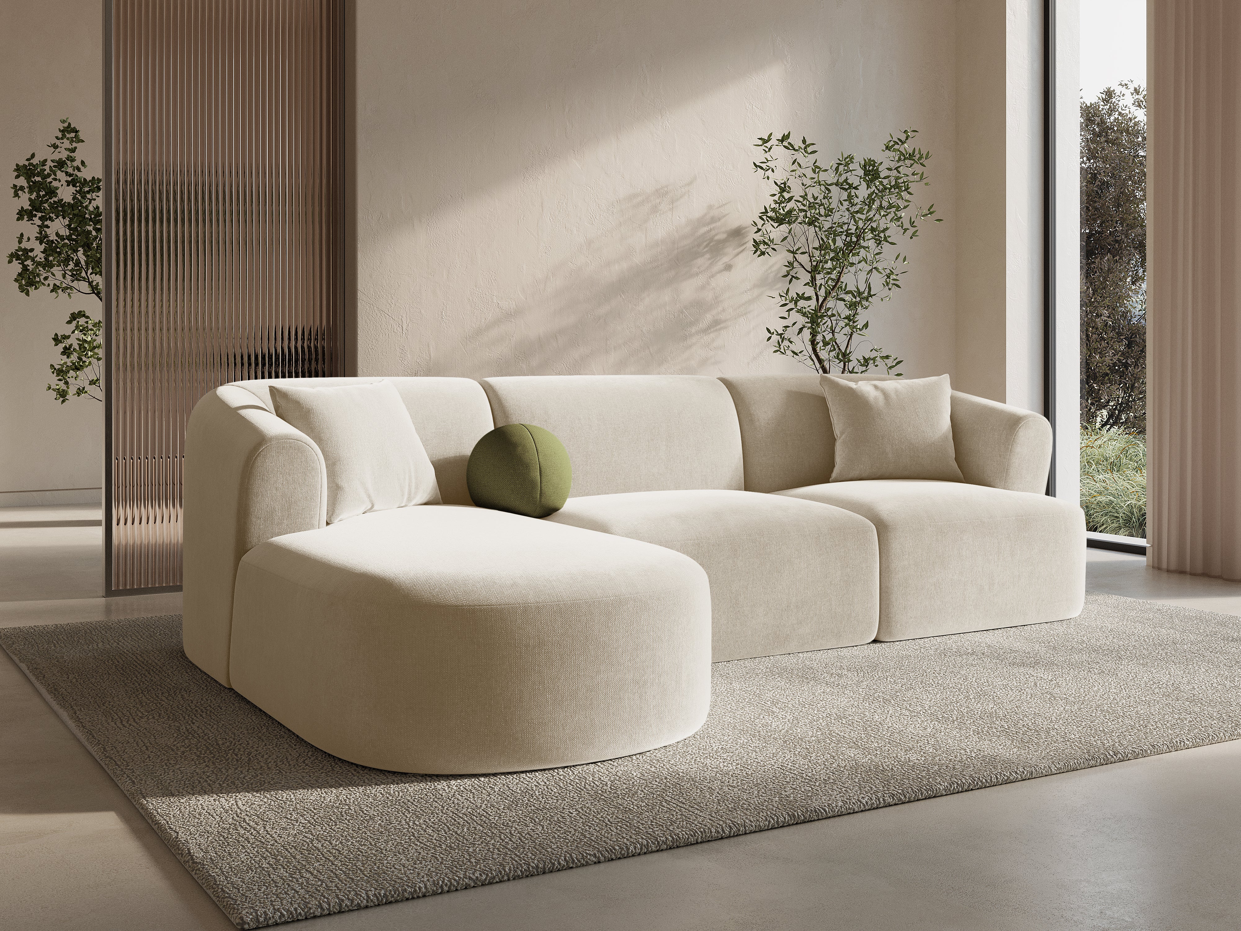 Left-sided 4-seater corner sofa CAMPI cream chenille