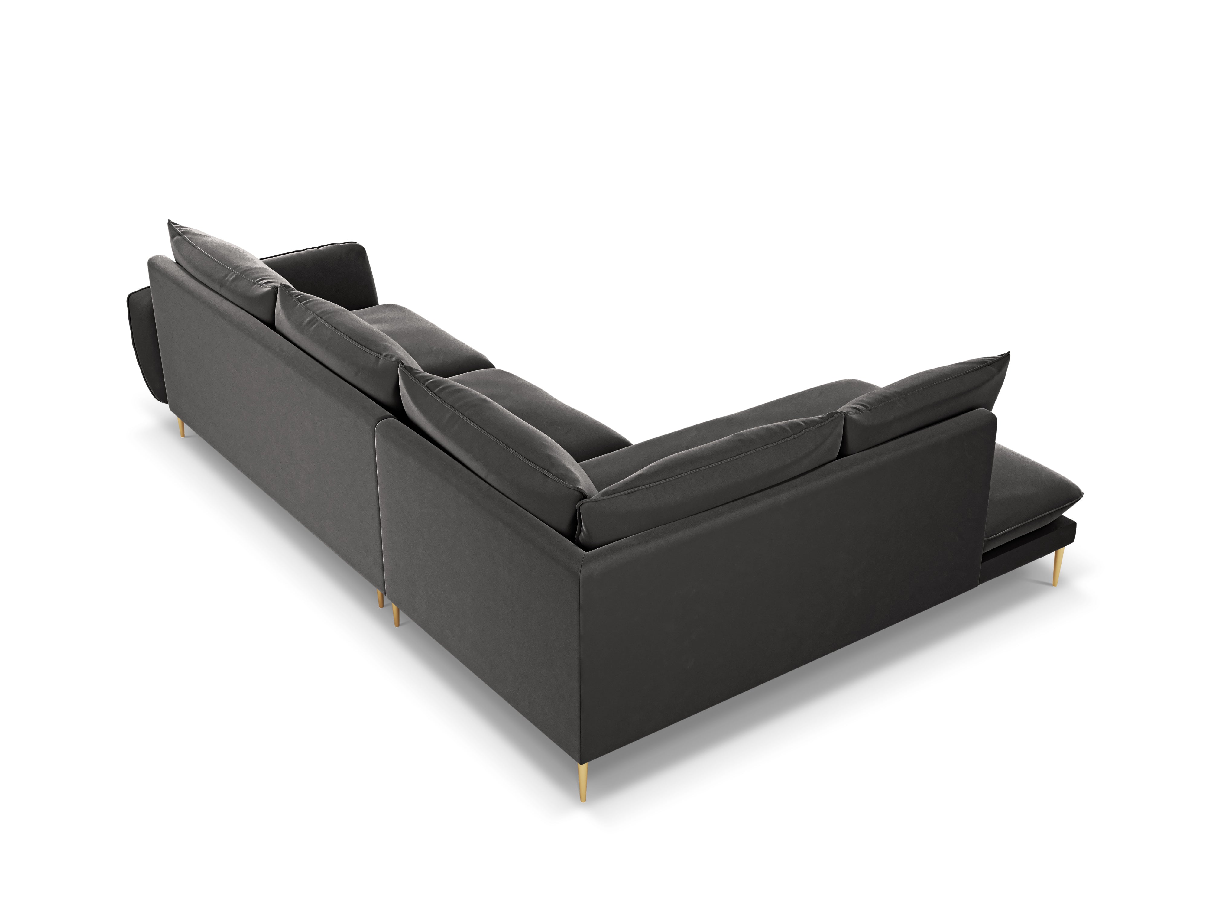 Velvet Corner Sofa for 6 People, Left Side VIENNA, Dark Gray with Gold Base
