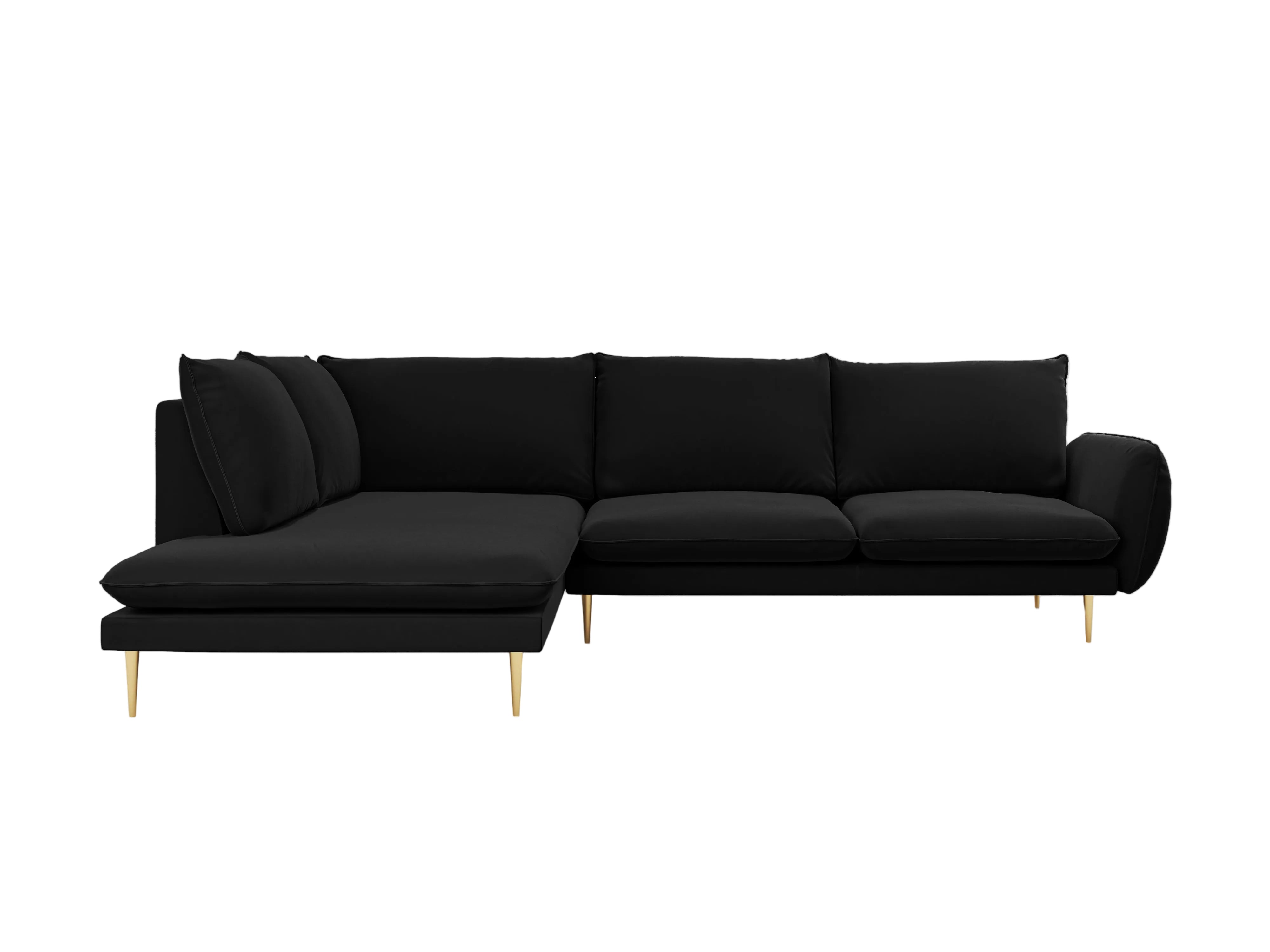 Samt-Ecksofa für 6 Personen links VIENNA schwarz mit goldenem Fuß