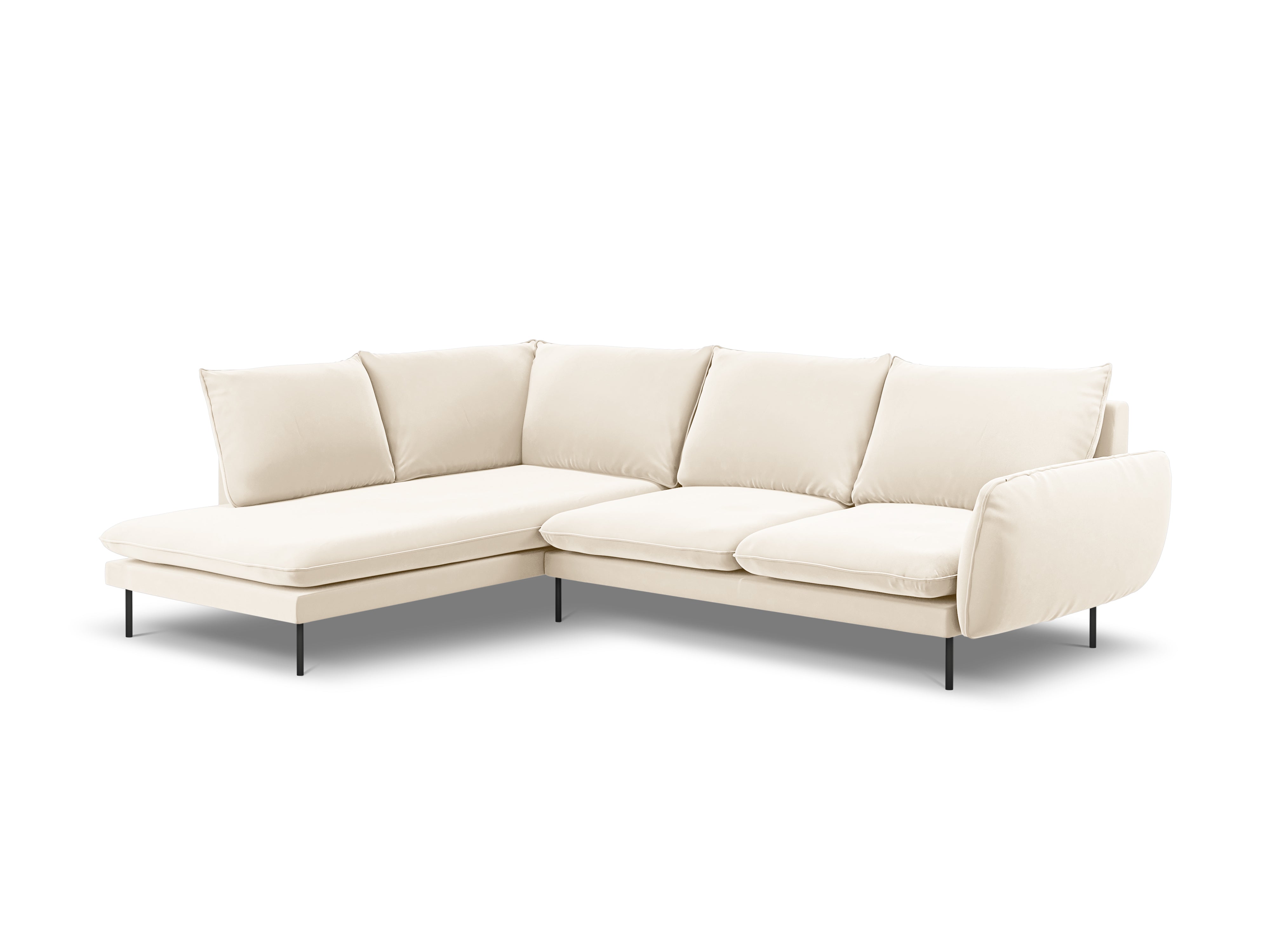 Beige 6-persoons linkszijdige fluwelen hoekbank VIENNA met zwarte basis
