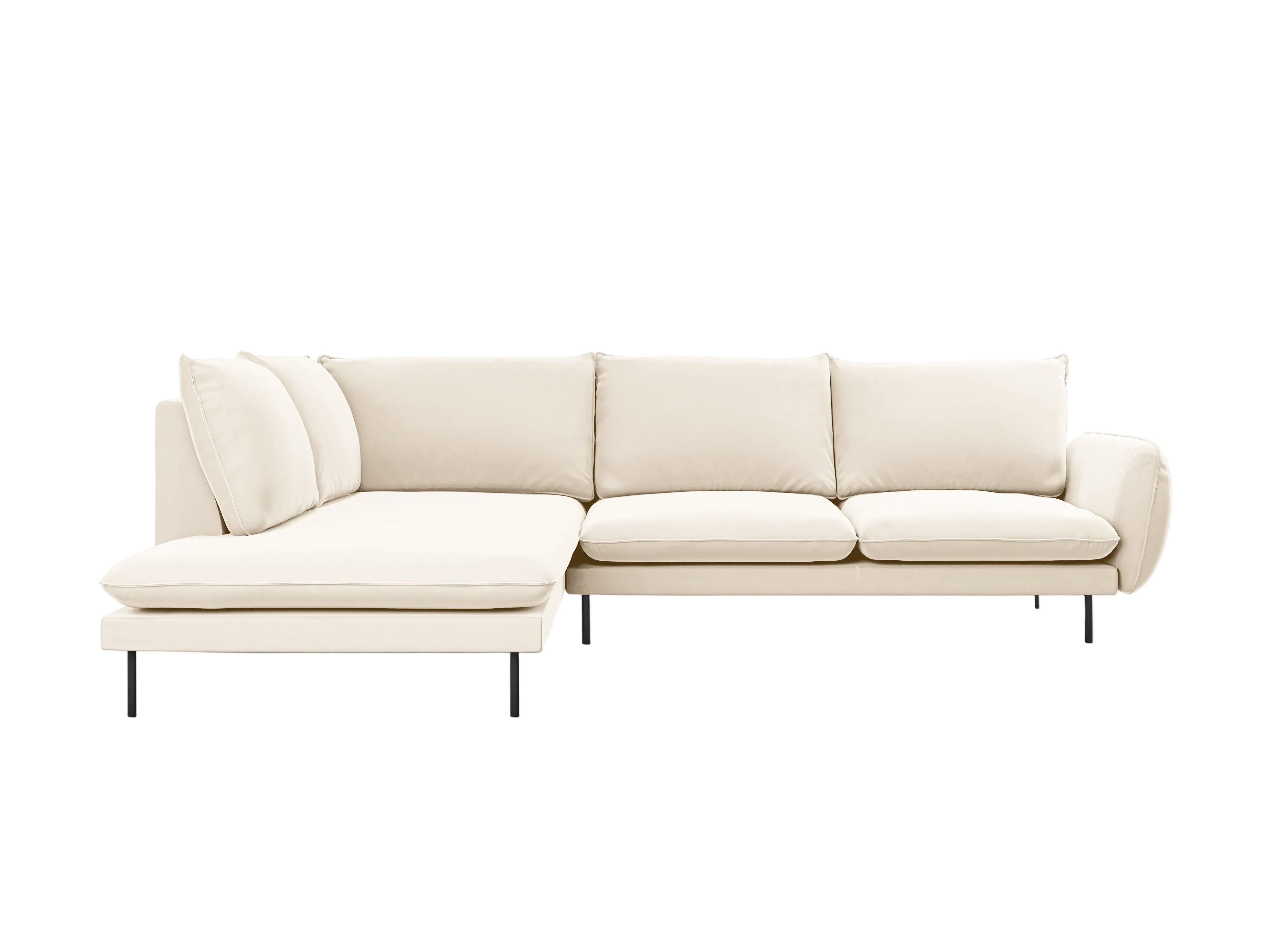 Beige 6-persoons linkszijdige fluwelen hoekbank VIENNA met zwarte basis
