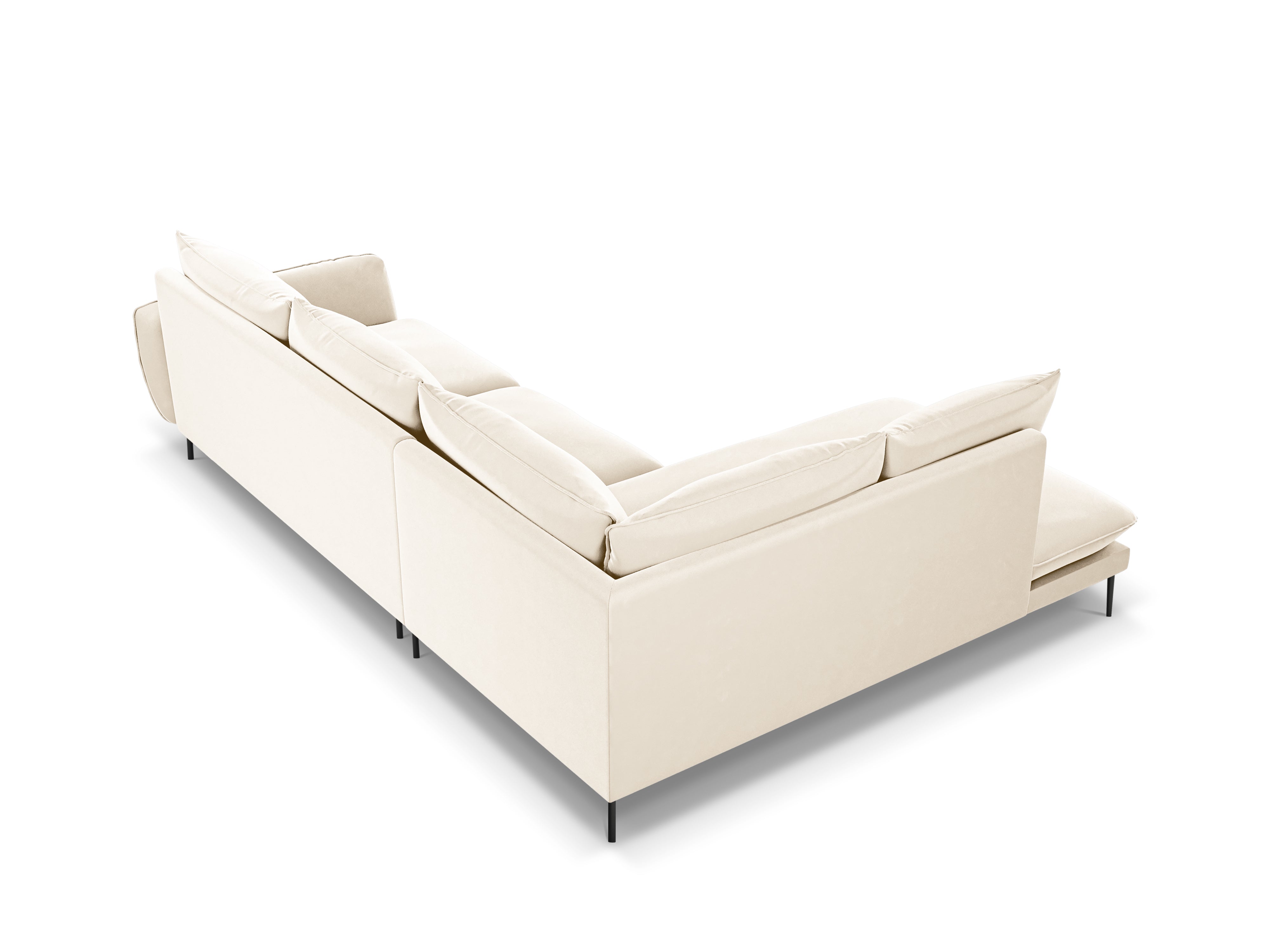 Beige 6-persoons linkszijdige fluwelen hoekbank VIENNA met zwarte basis