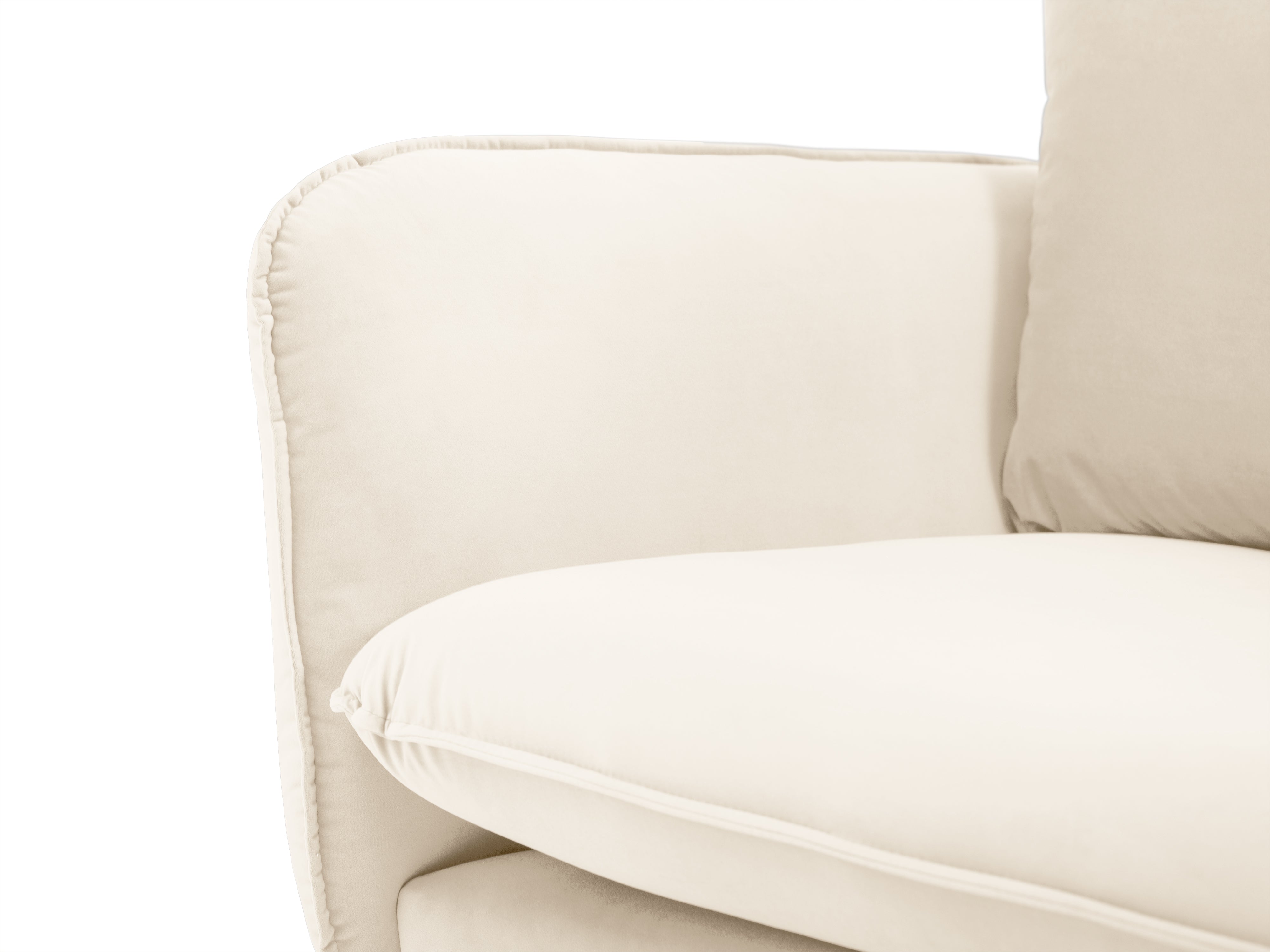 Beige 6-persoons linkszijdige fluwelen hoekbank VIENNA met zwarte basis