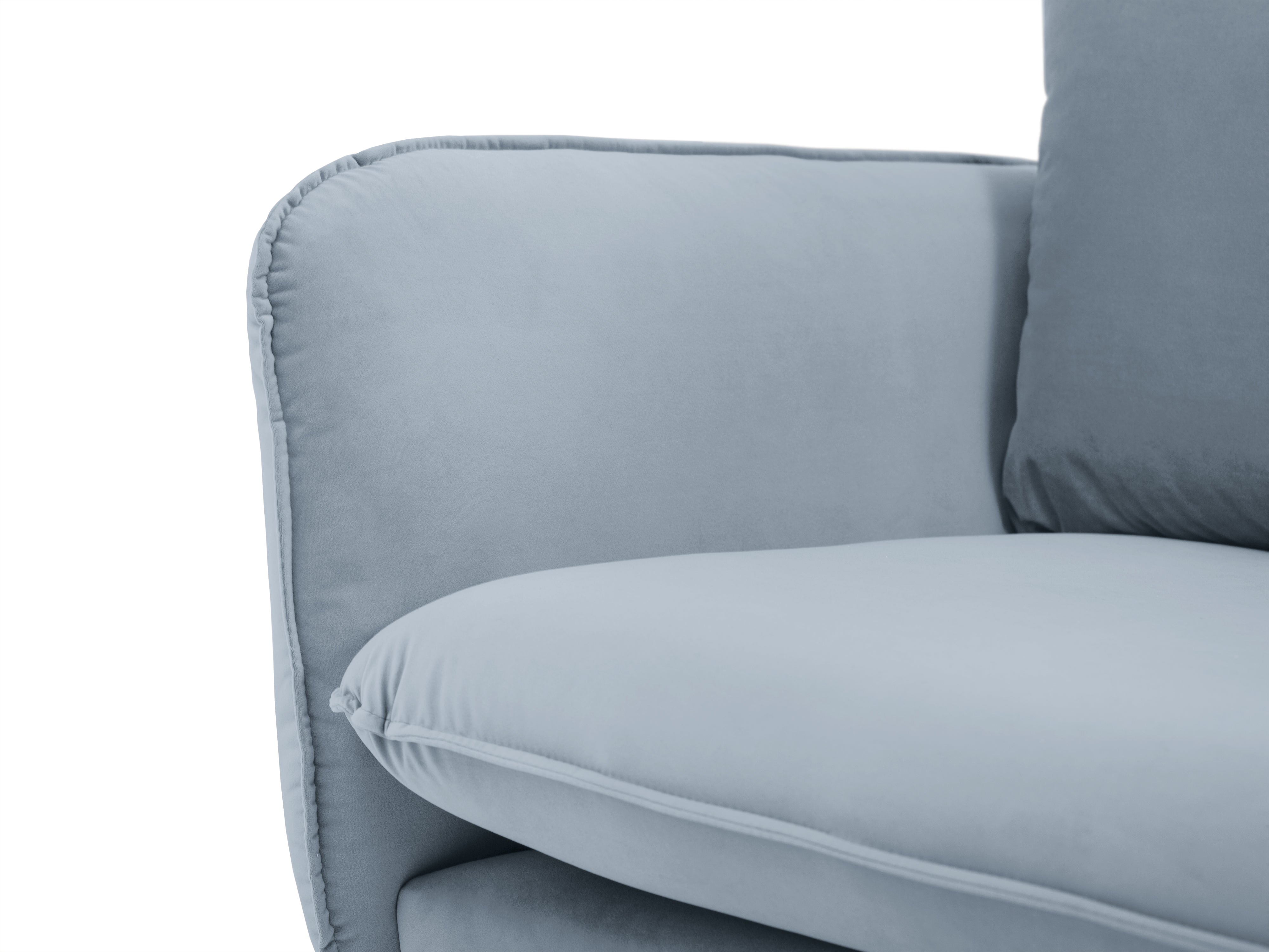 Velvet hoekbank voor 6 personen, links, VIENNA, lichtblauw met zwarte basis