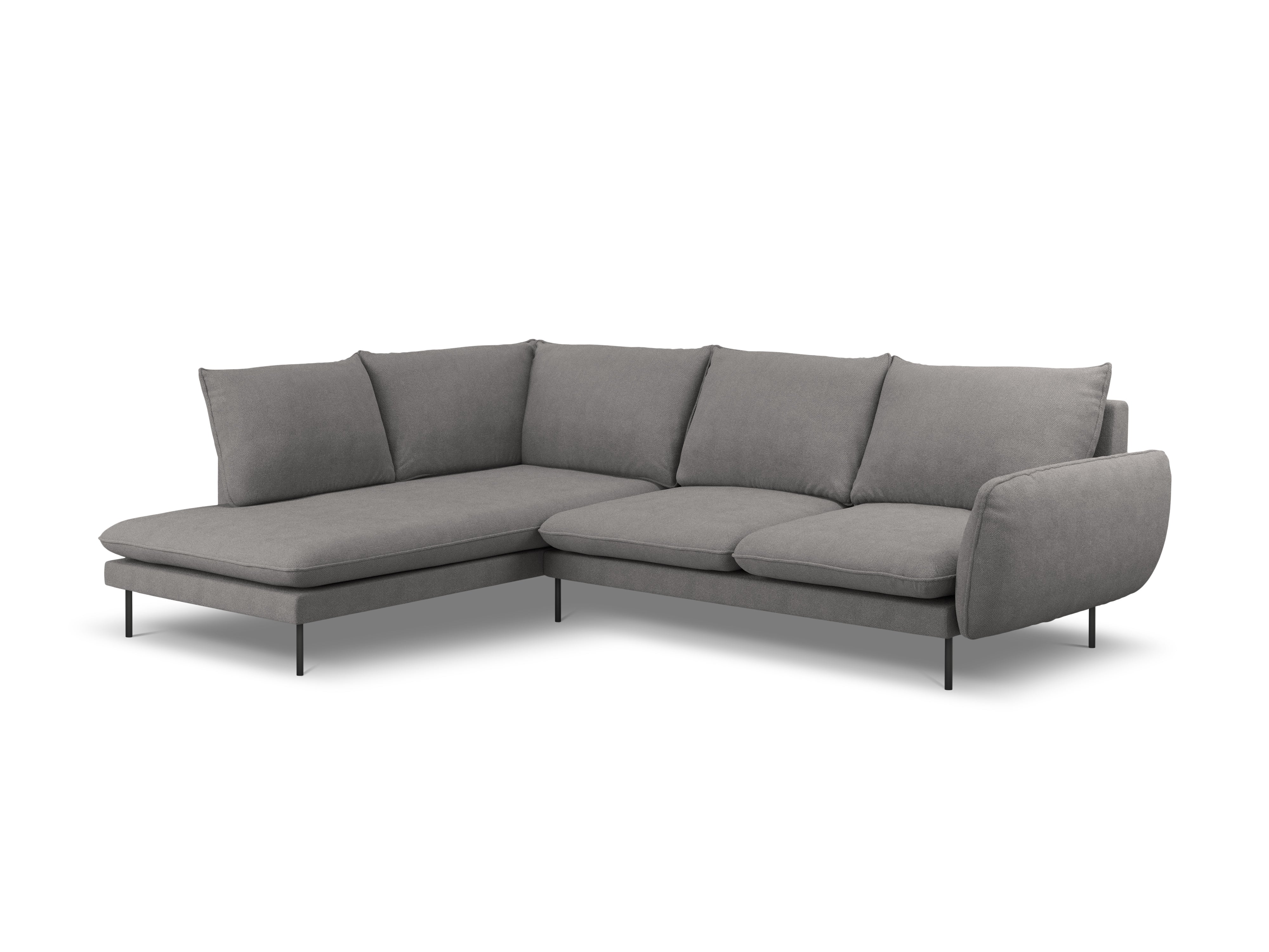 Ecksofa für 6 Personen links VIENNA graues Chenille mit schwarzem Gestell