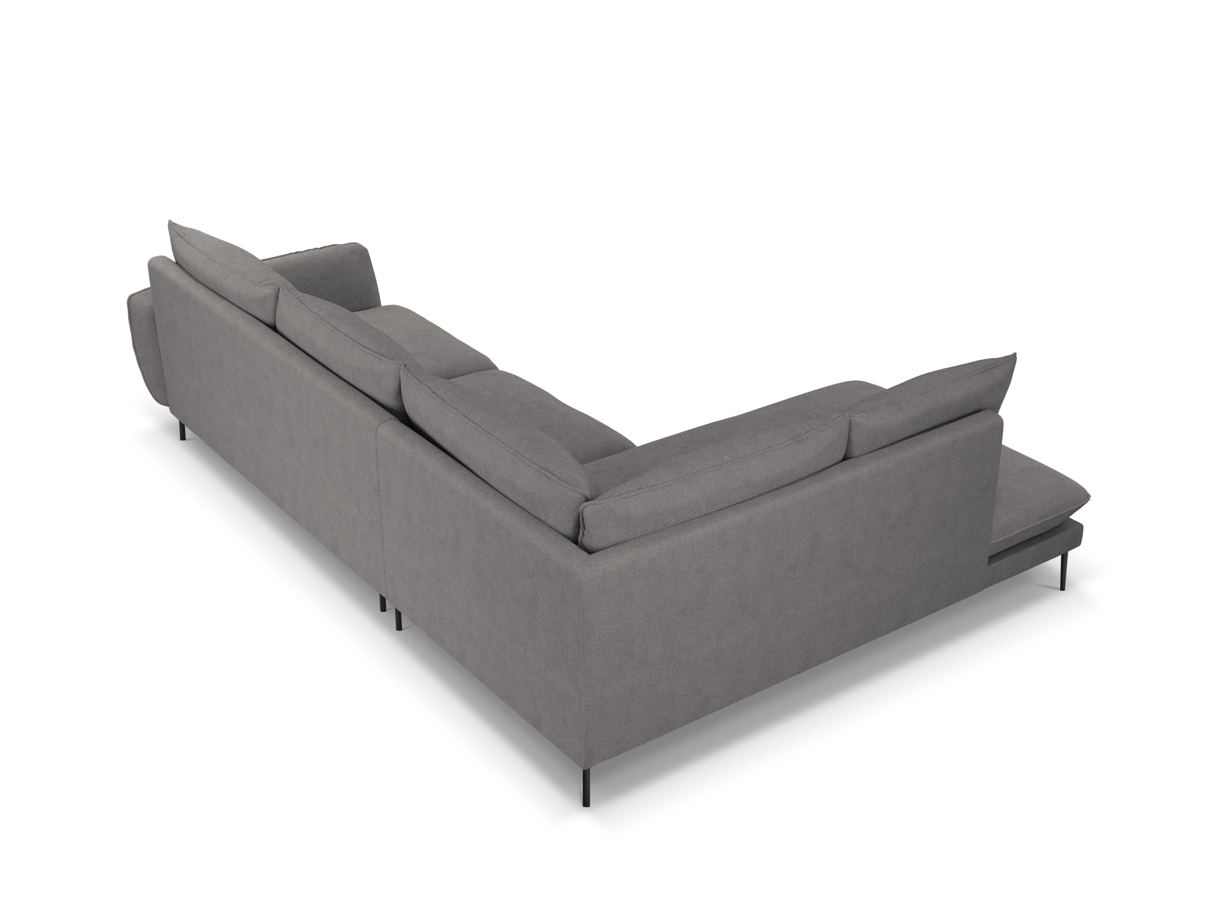 Ecksofa für 6 Personen links VIENNA graues Chenille mit schwarzem Gestell