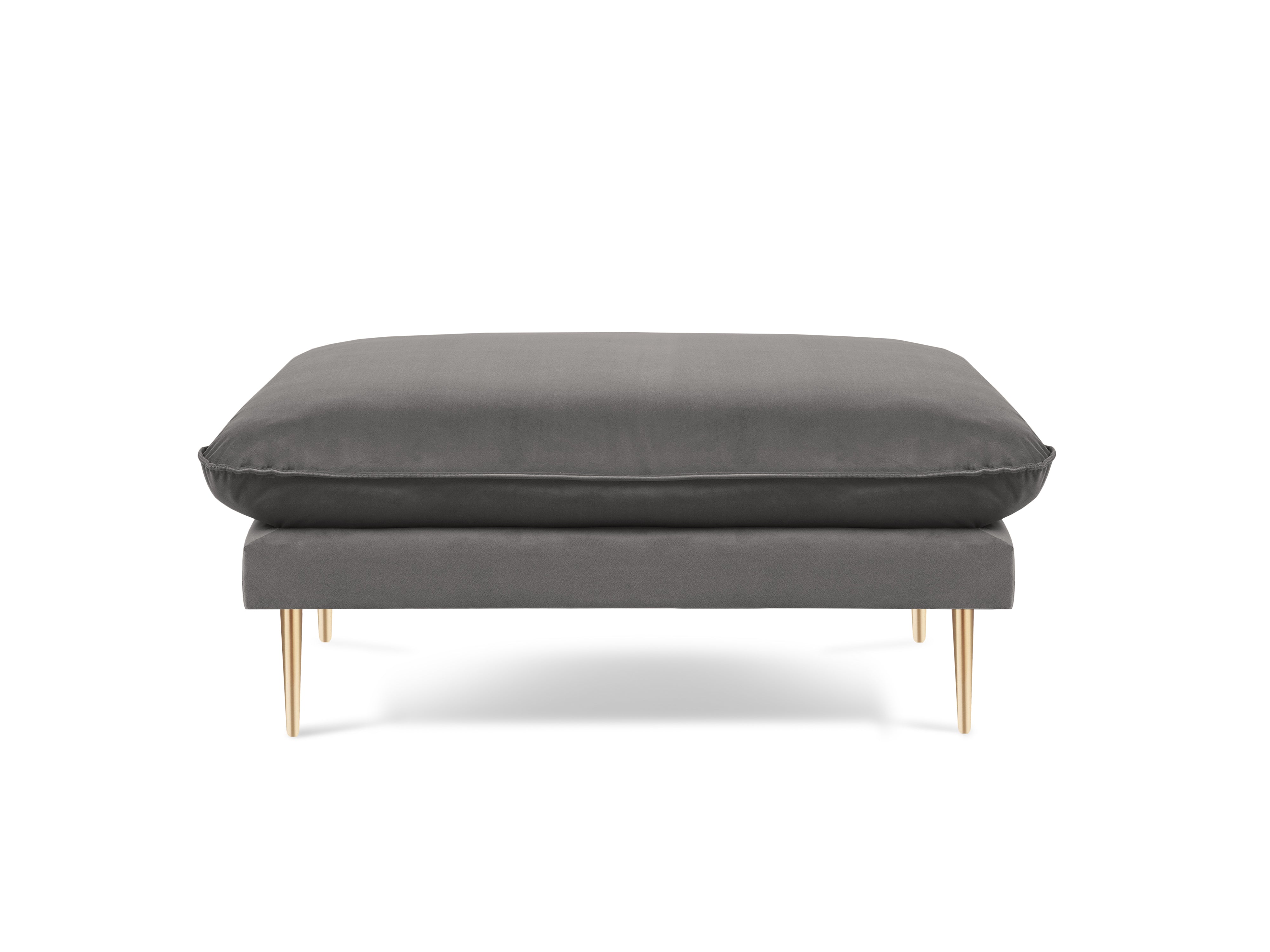 Velvet Pouf VIENNA Light Gray with Gold Base