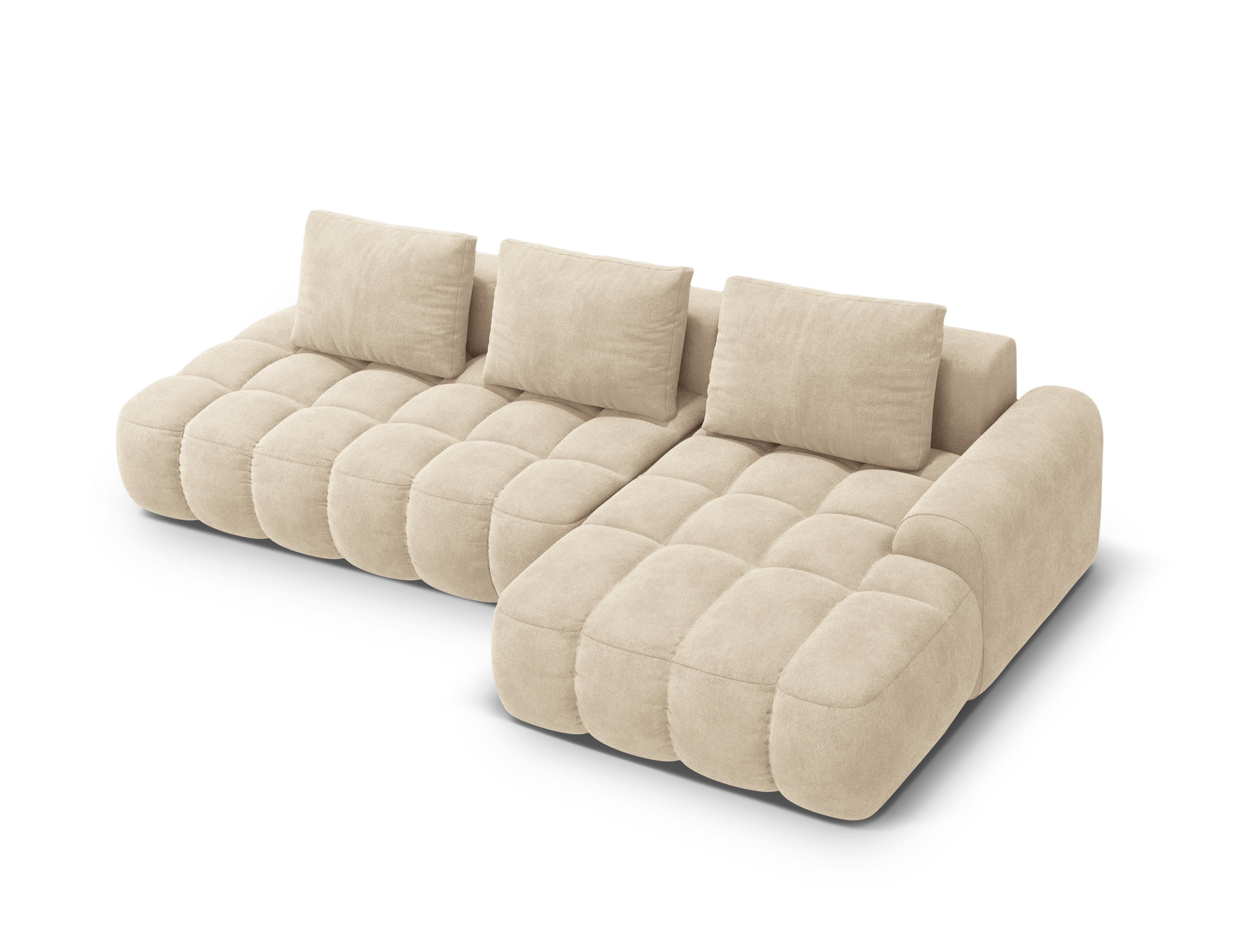 Right-facing velvet corner sofa bed for 3 people LINZ light beige