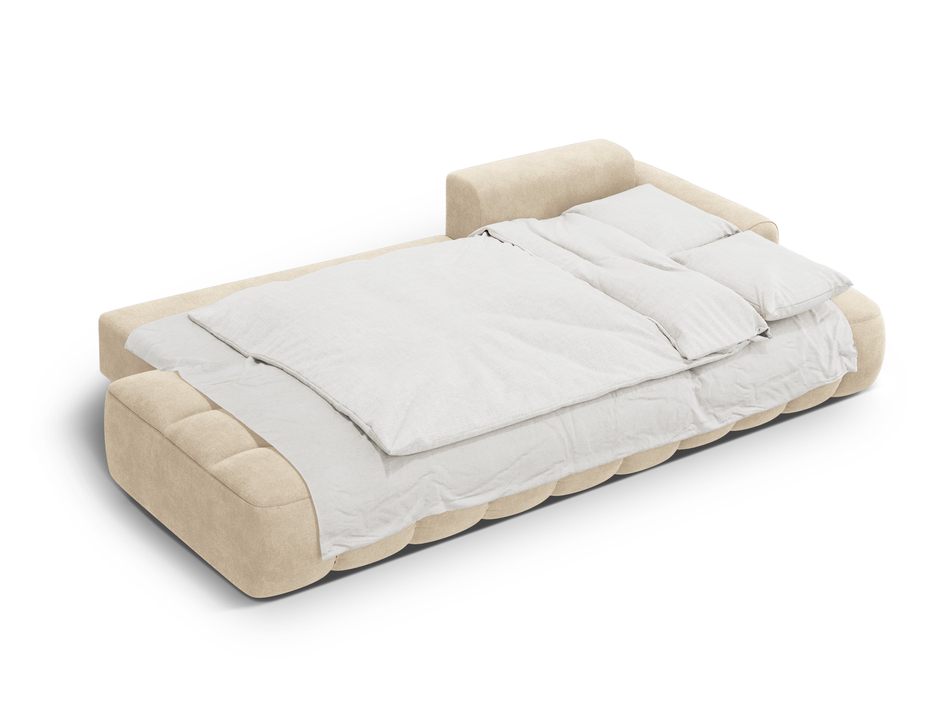 Right-facing velvet corner sofa bed for 3 people LINZ light beige