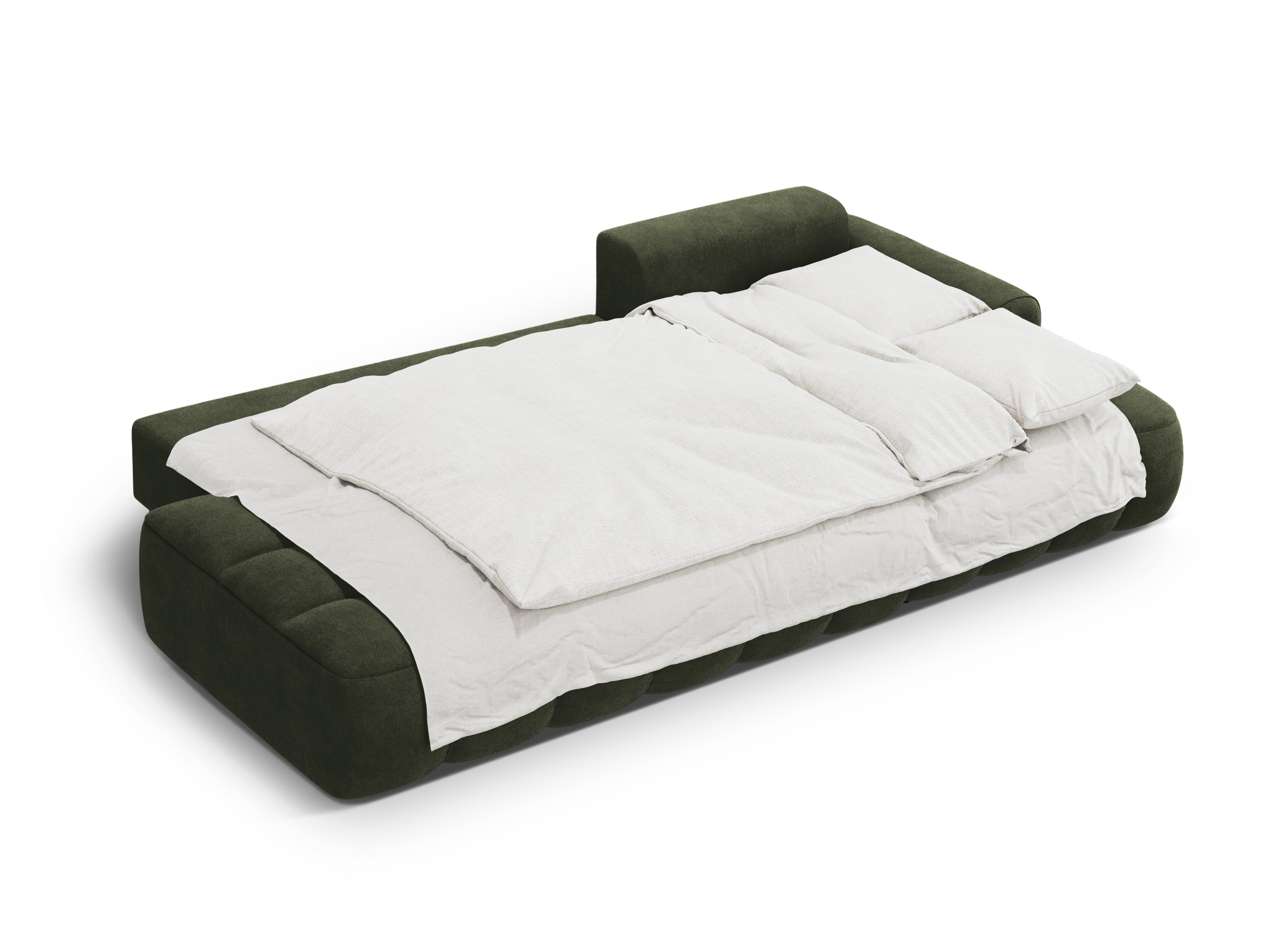 Groene fluwelen rechtszijdige hoekbank met slaapfunctie voor 3 personen LINZ