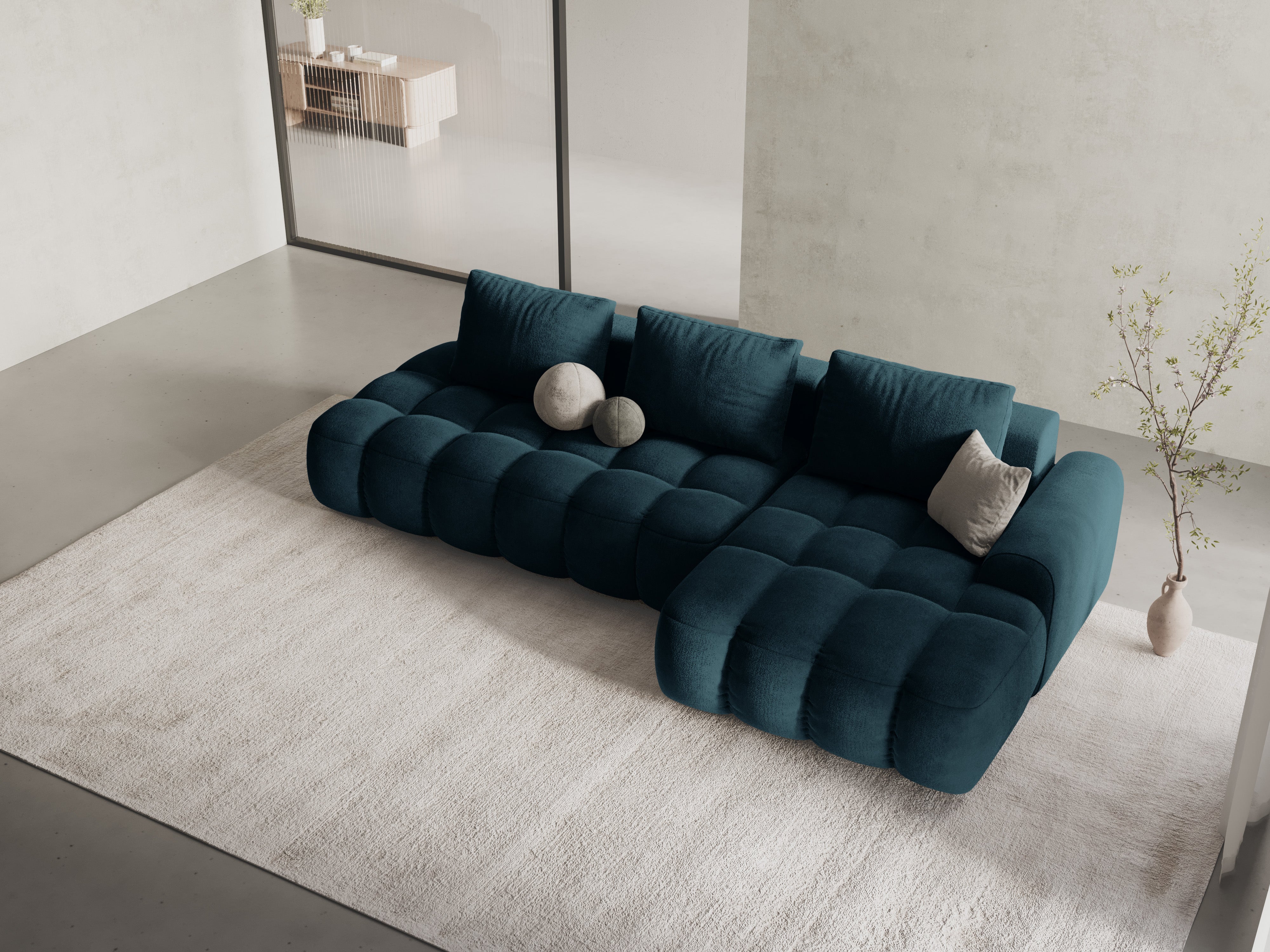Velvet right-facing corner sofa bed for 3 people LINZ petrol