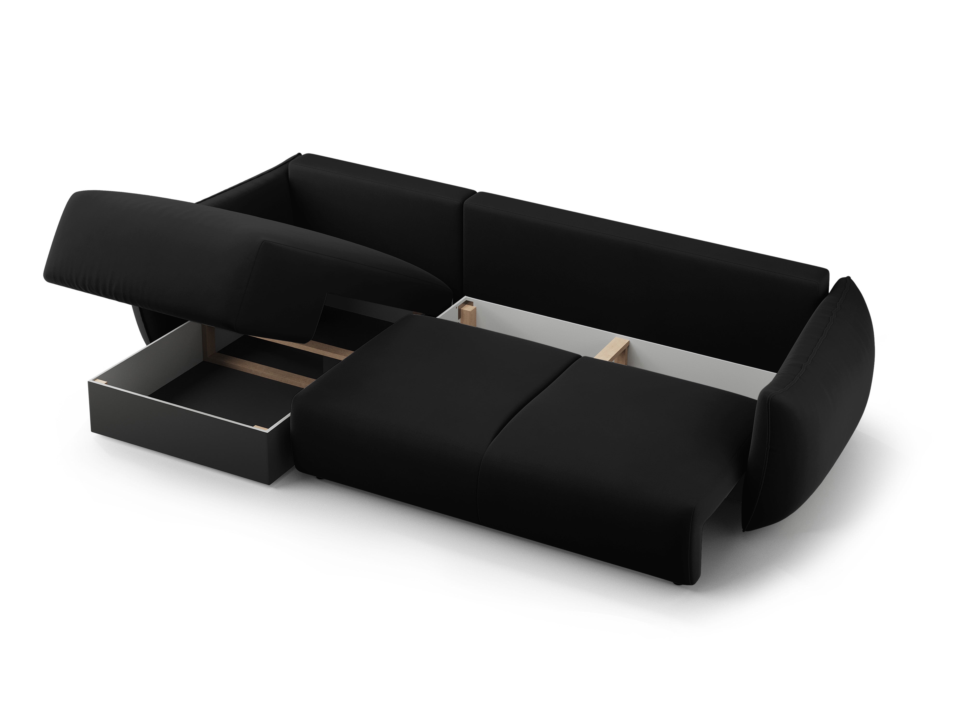 Right-facing velvet corner sofa with sleeping function MATERA black