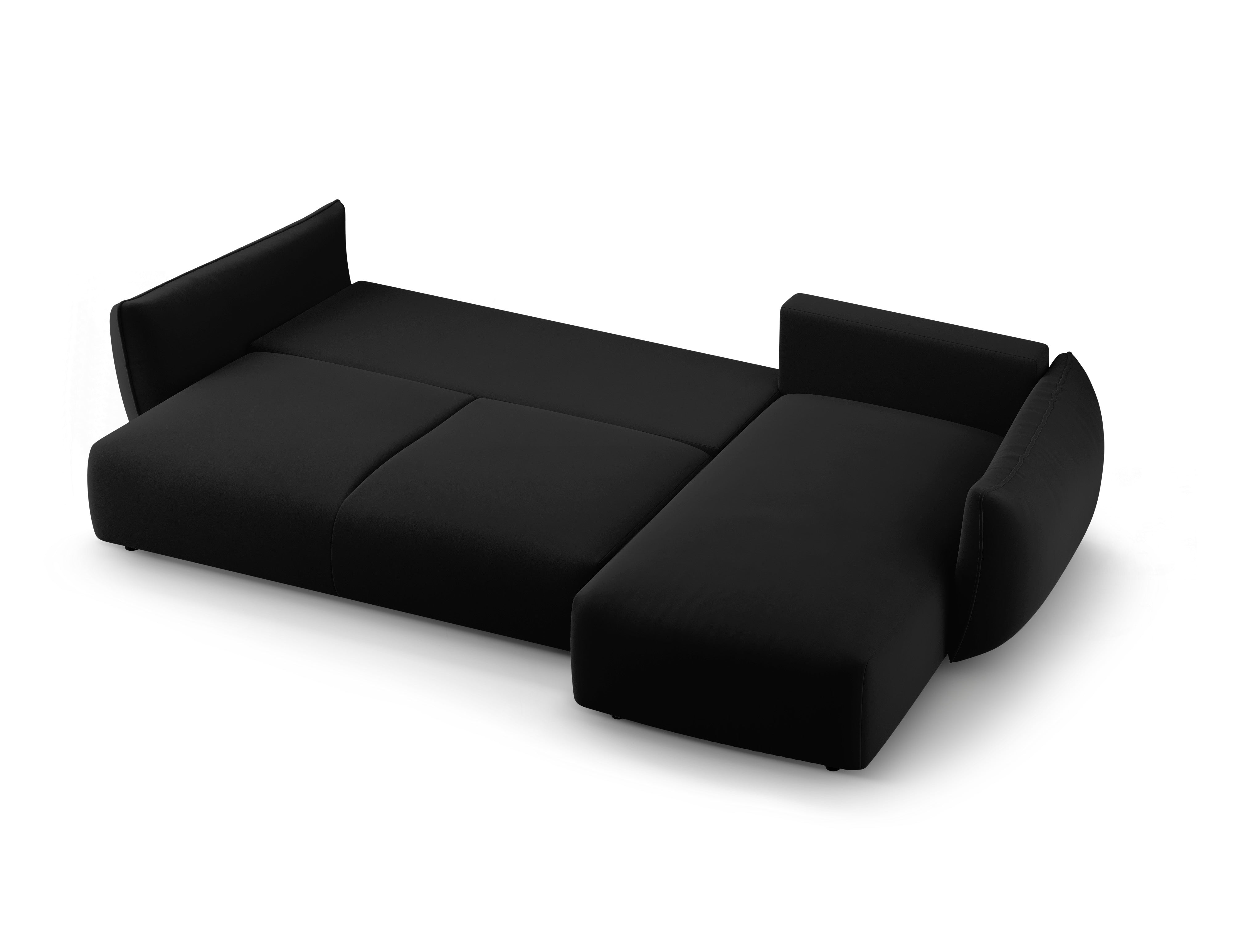 Right-facing velvet corner sofa with sleeping function MATERA black