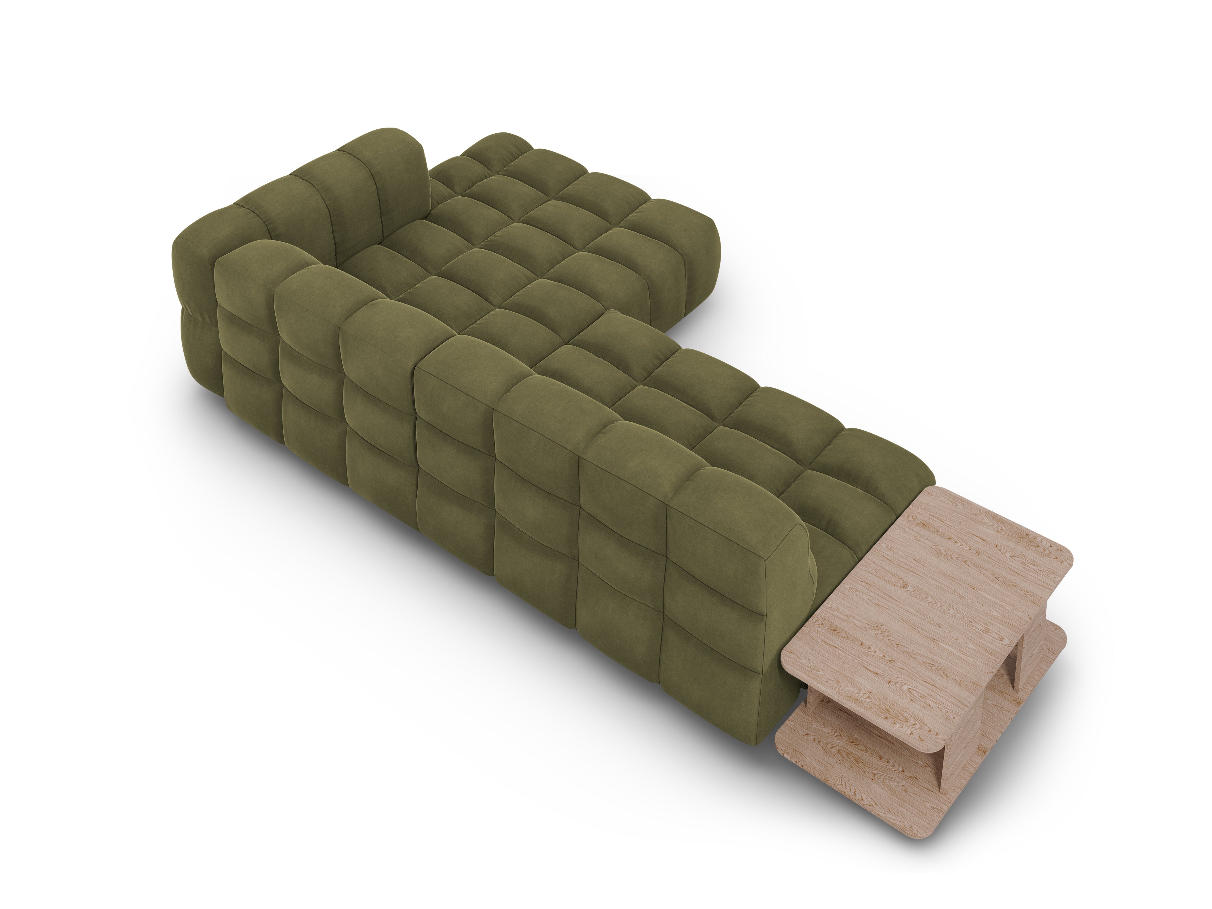 Narożnik aksamitny prawostronny 4-osobowy otwarty ze stolikiem SKY jasnozielony Cosmopolitan Design Eye on Design