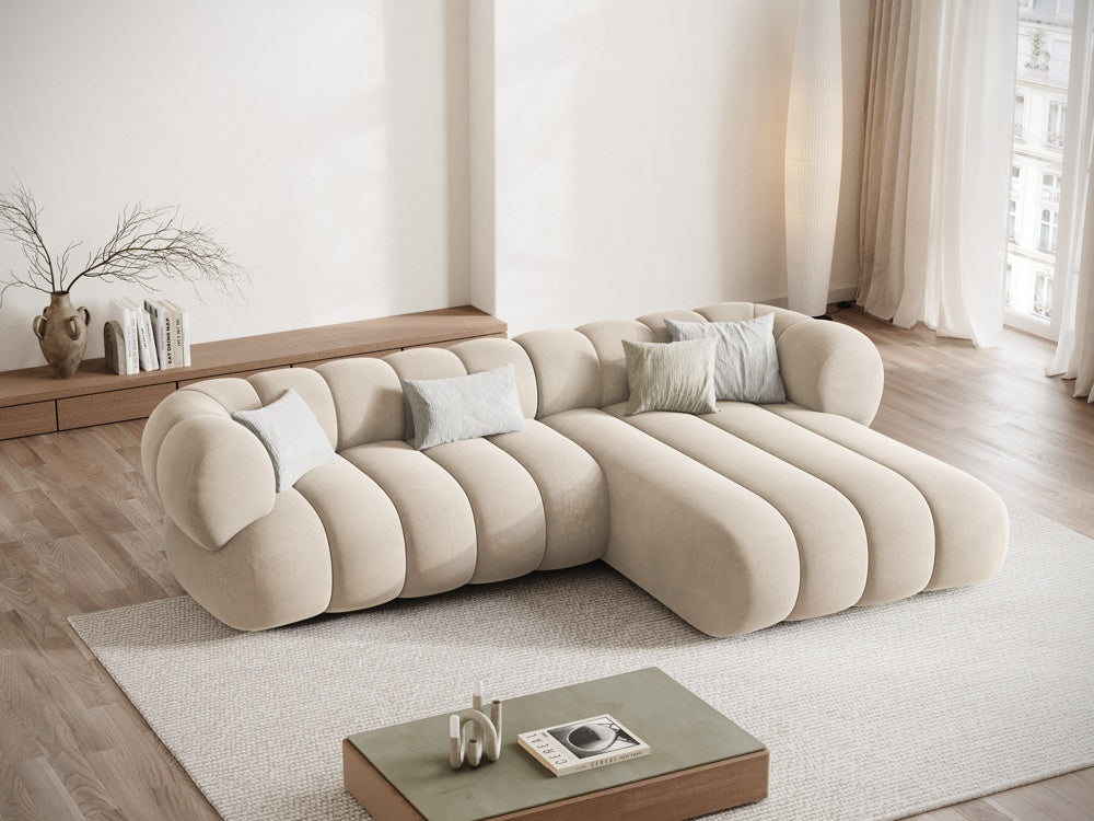 Velvet corner sofa for 5 people right-facing KOGE beige