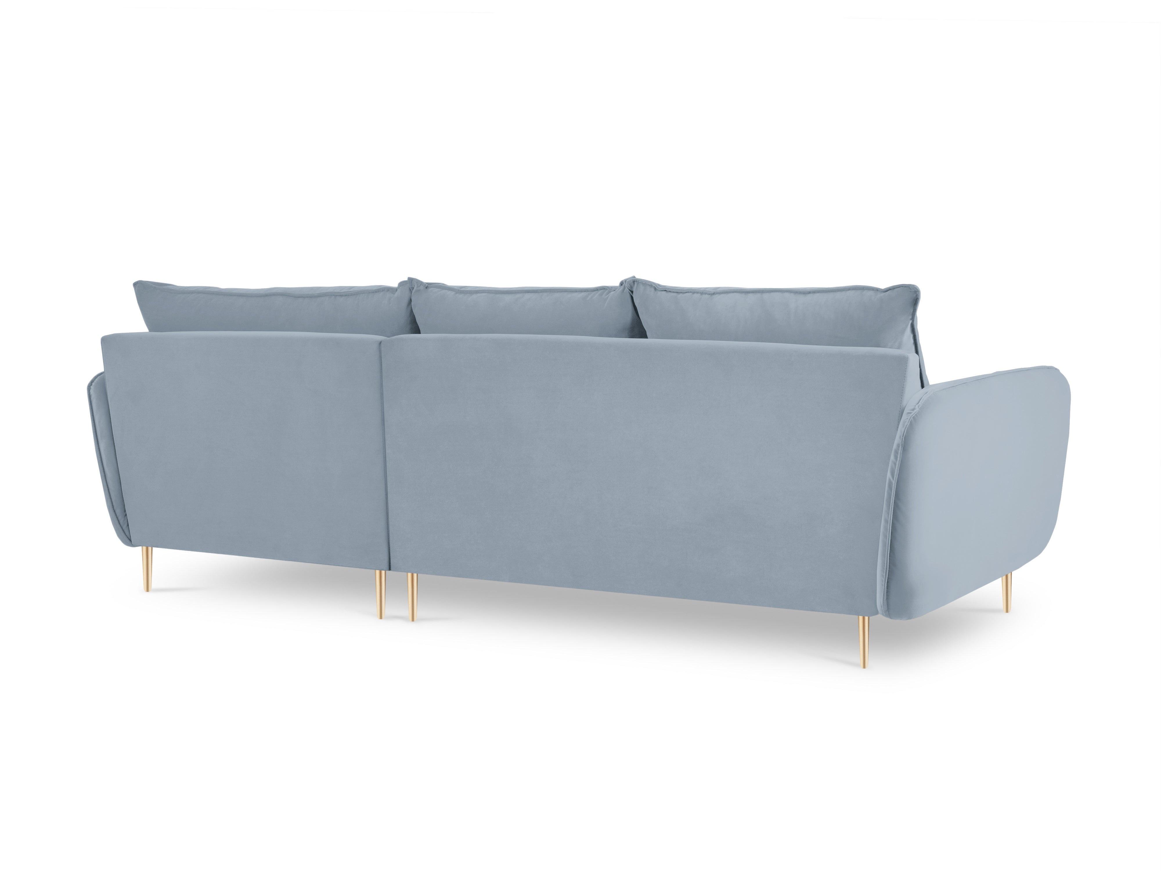 Samt-Ecksofa rechtsseitig für 5 Personen VIENNA hellblau mit goldenem Fuß