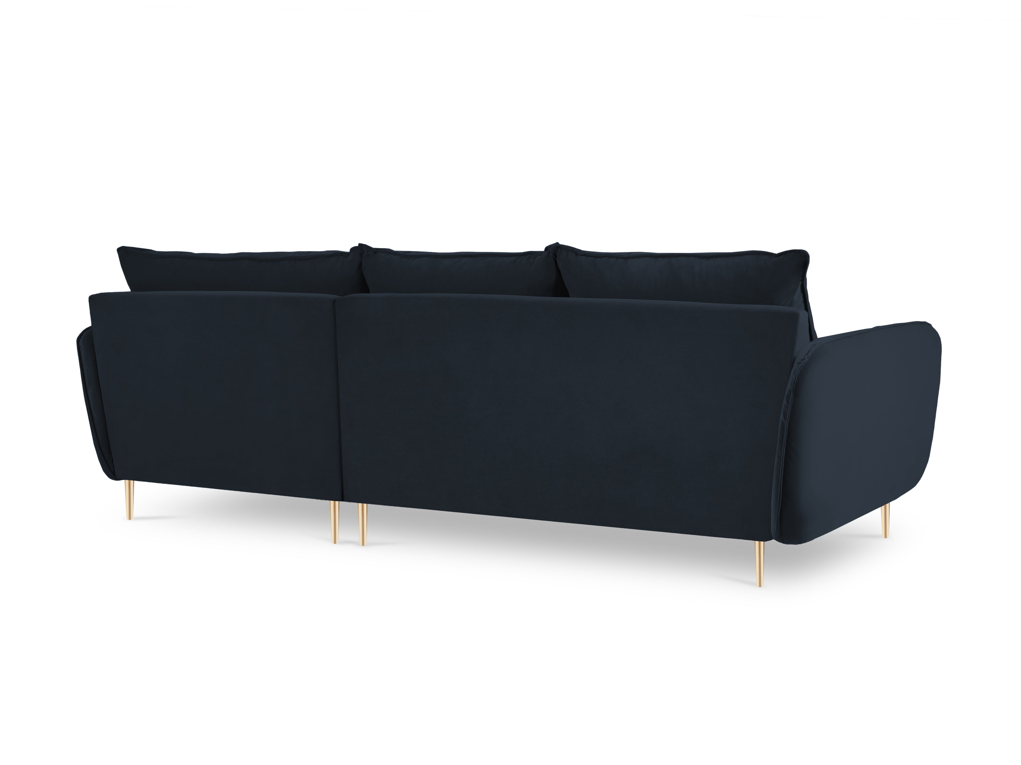 Samt-Ecksofa rechtsseitig für 5 Personen VIENNA dunkelblau mit goldenem Fuß