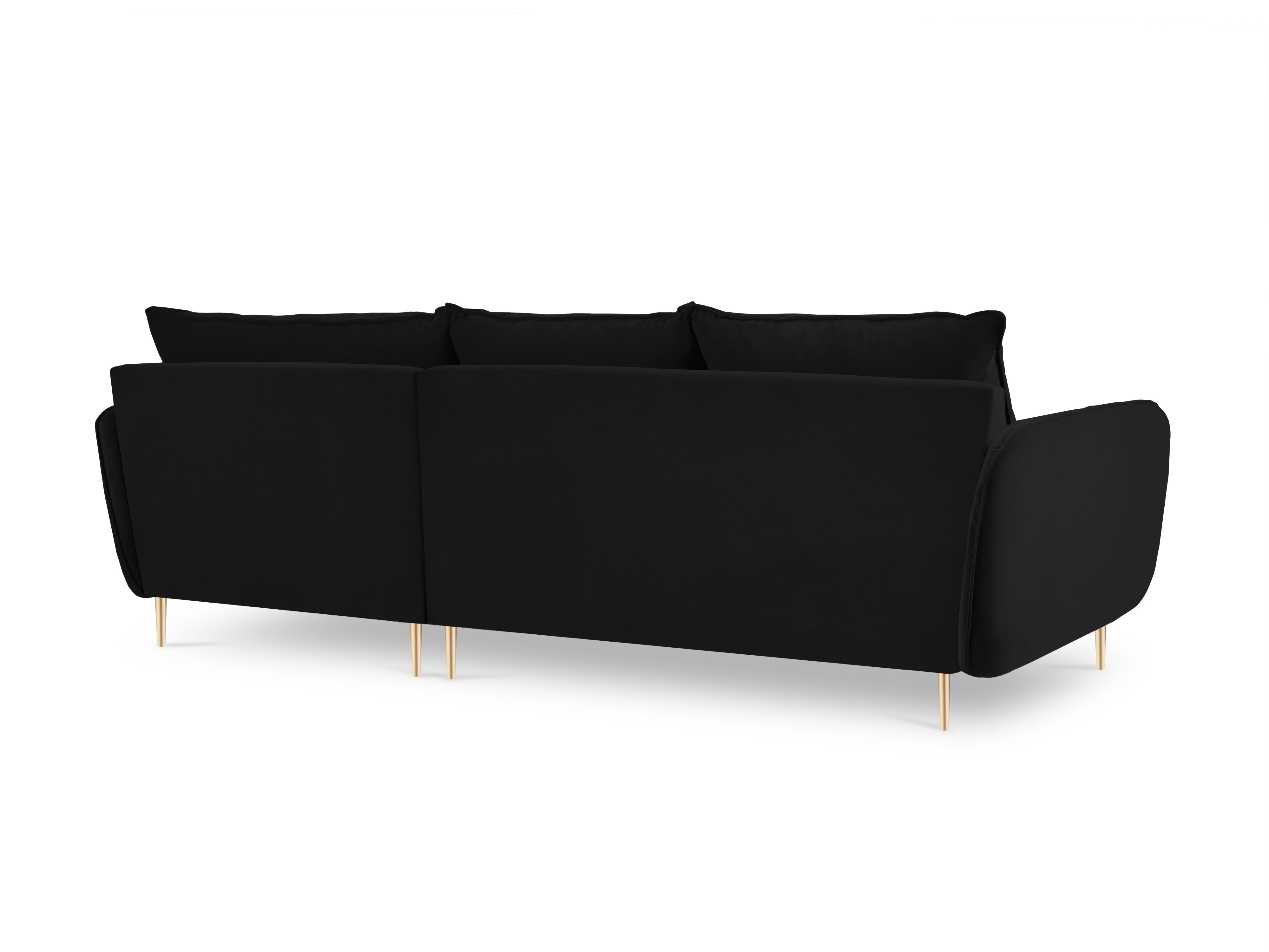 Samt-Ecksofa rechtsseitig für 5 Personen VIENNA schwarz mit goldenem Fuß