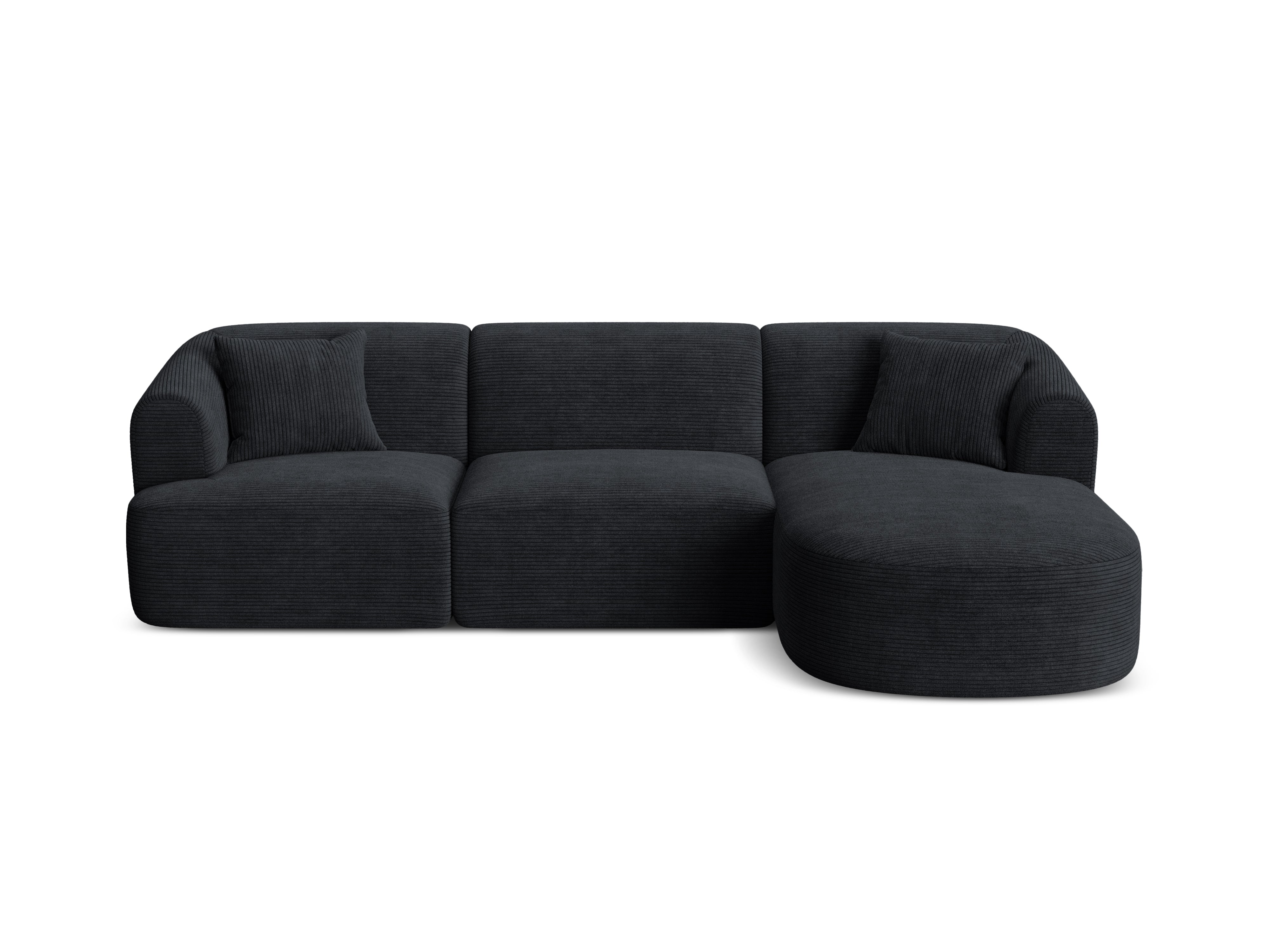 Right-facing 4-seater CAMPI black corduroy sofa