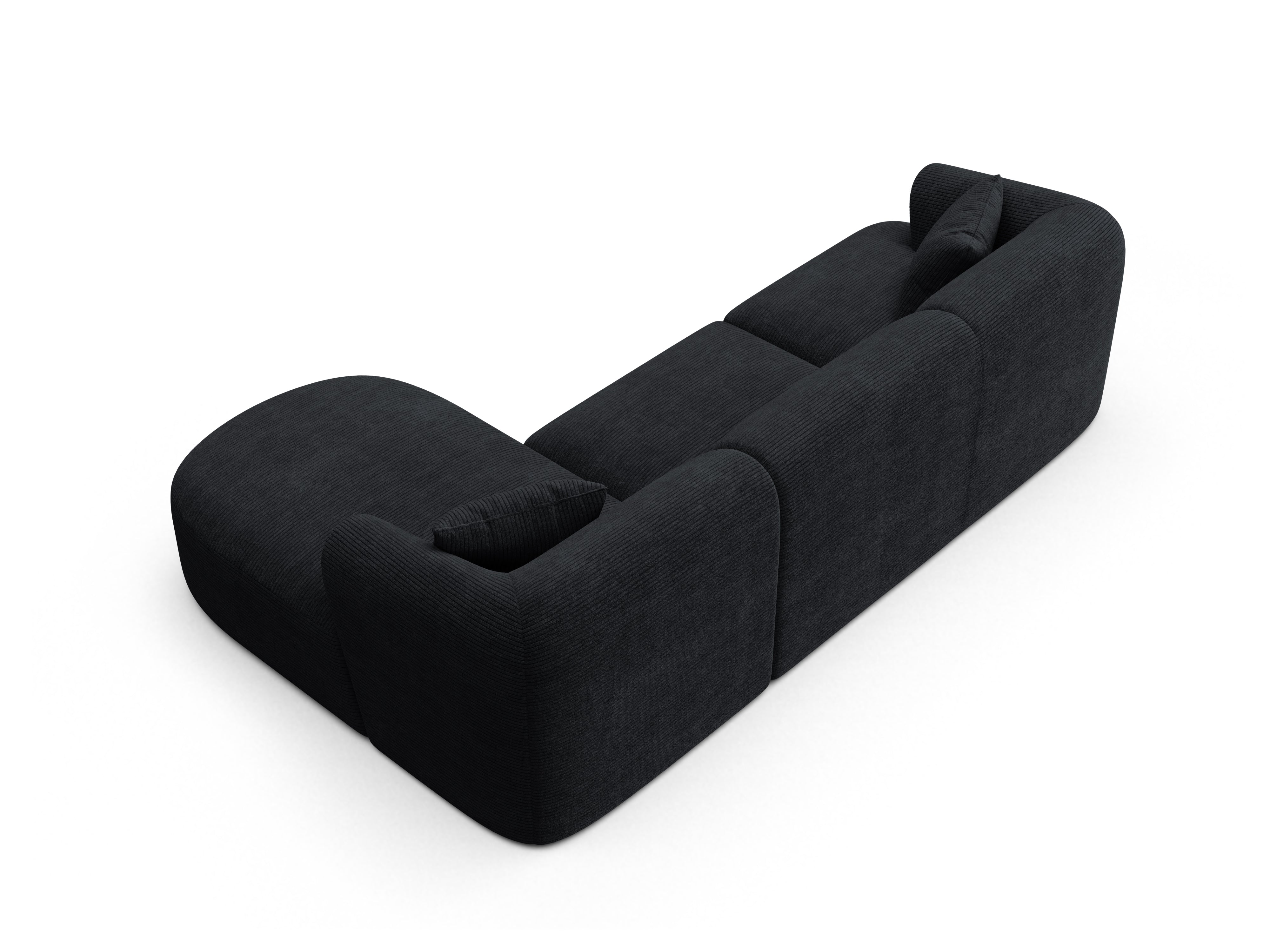 Right-facing 4-seater CAMPI black corduroy sofa