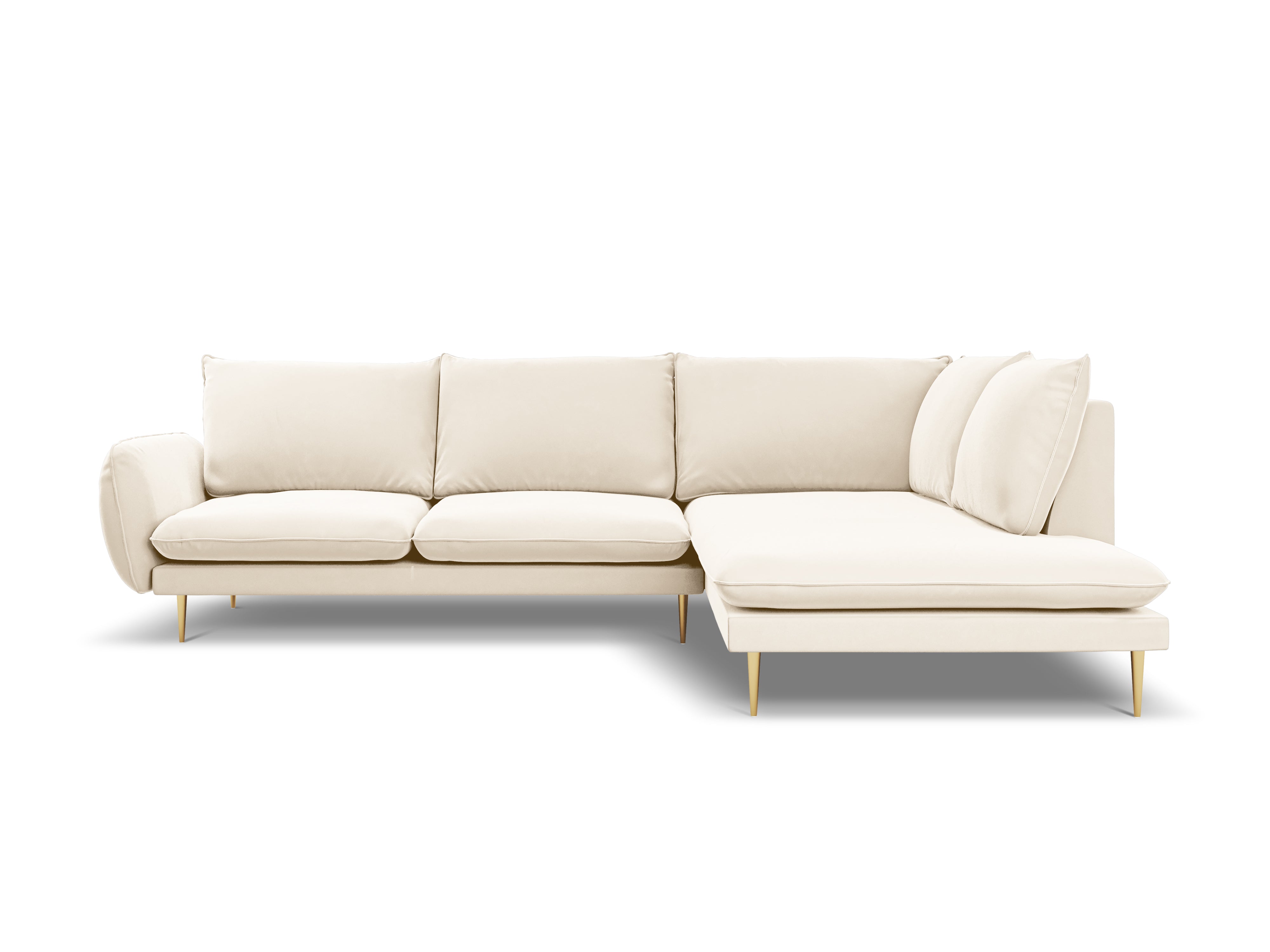 Velvet Corner Sofa Right-Hand 5-Seater VIENNA Beige with Gold Base
