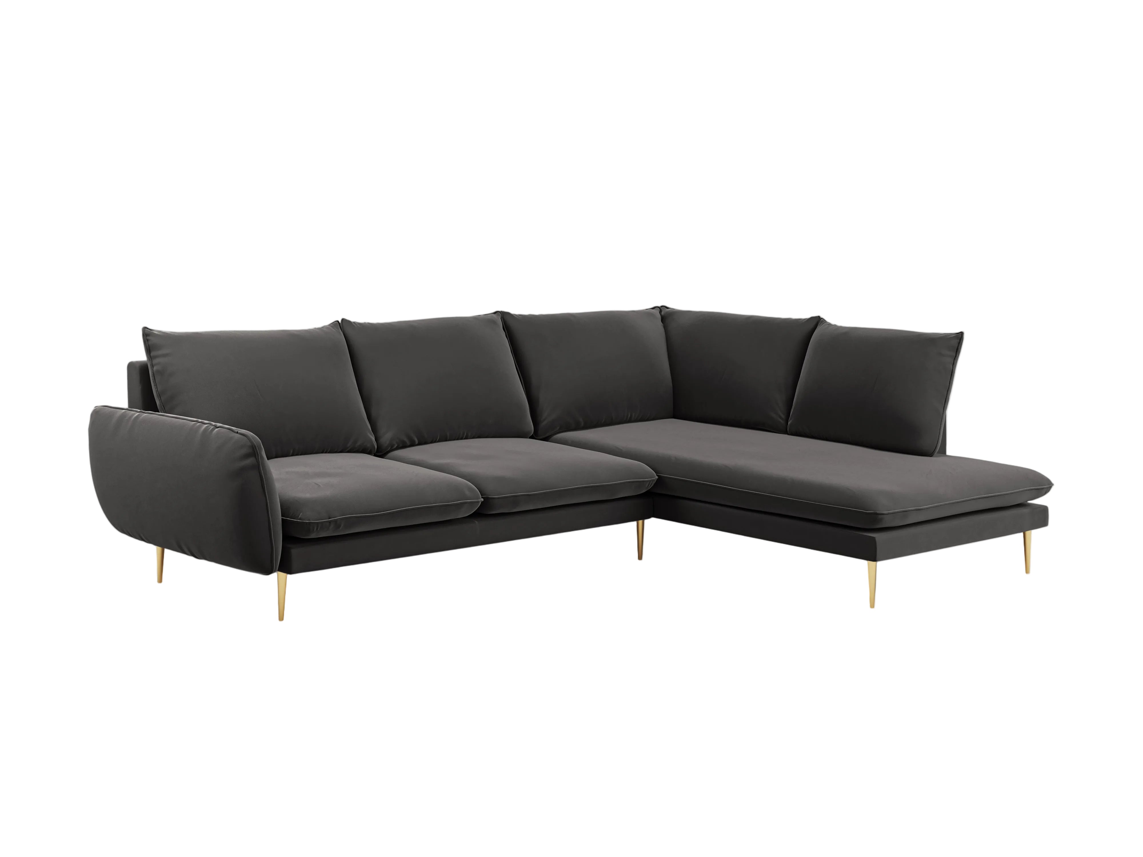Velvet Corner Sofa Right-Hand 5-Seater VIENNA Dark Gray with Gold Base