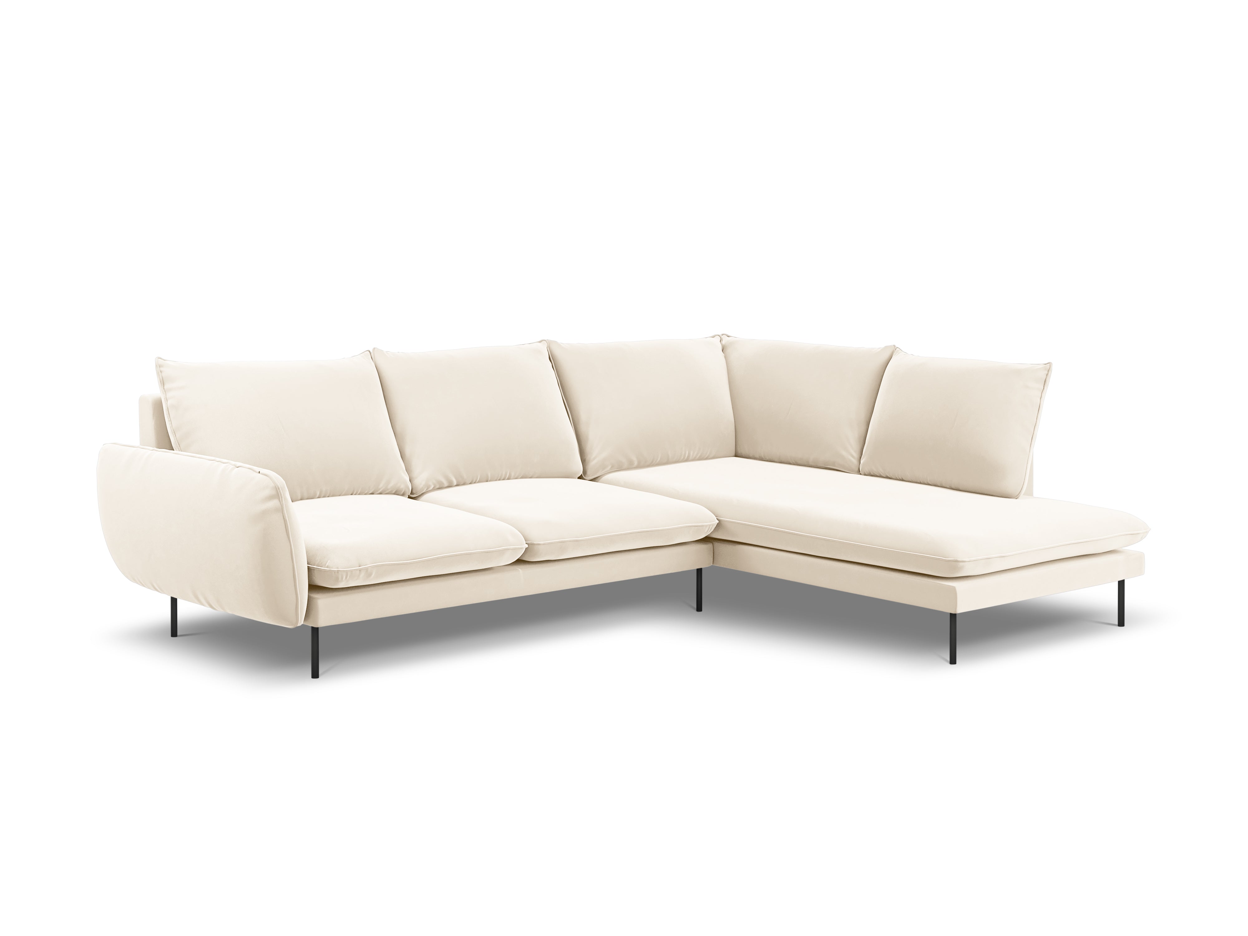 Beige 6-persoons fluwelen hoekbank rechts VIENNA met zwarte basis