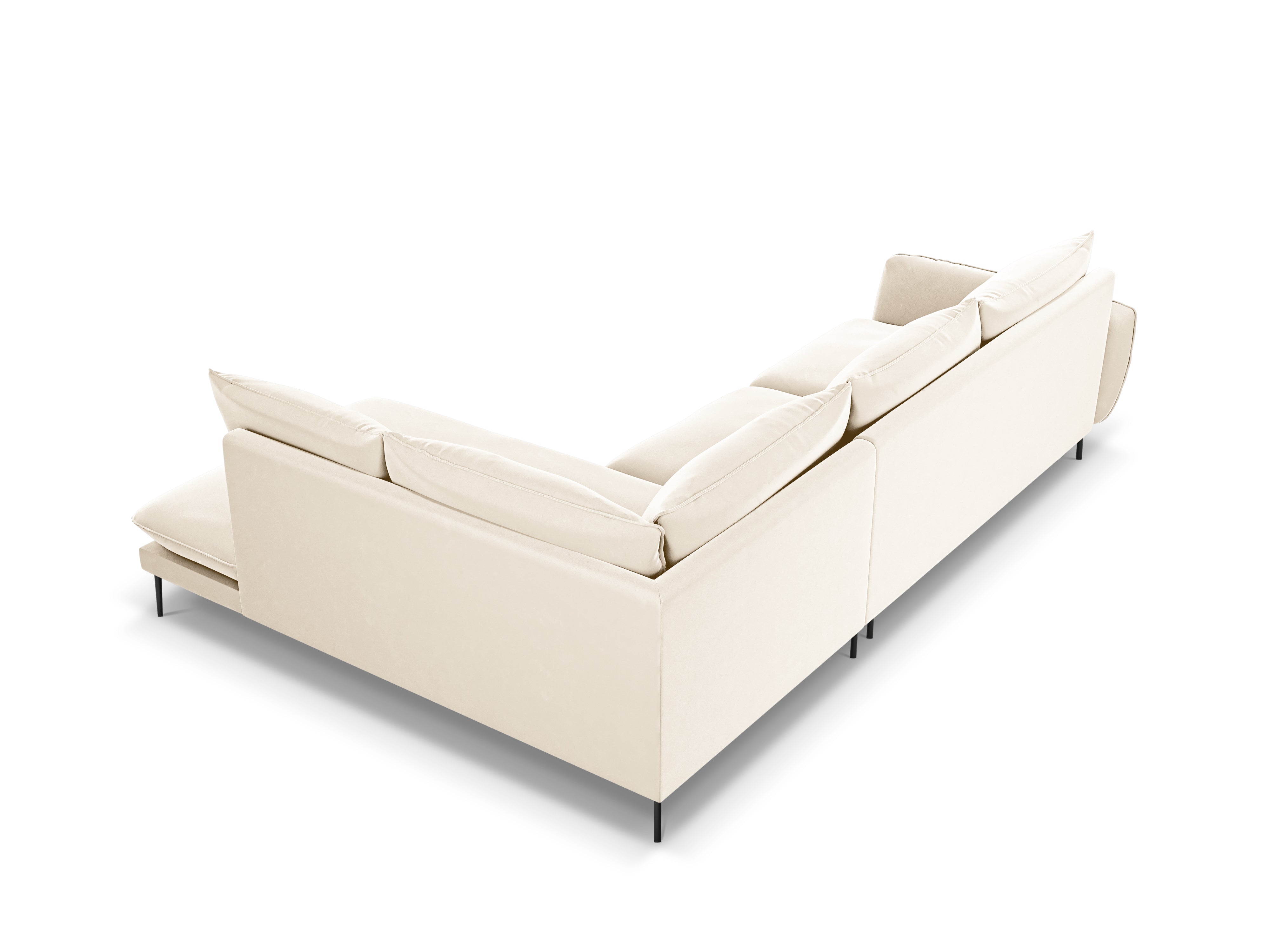 Beige 6-persoons fluwelen hoekbank rechts VIENNA met zwarte basis