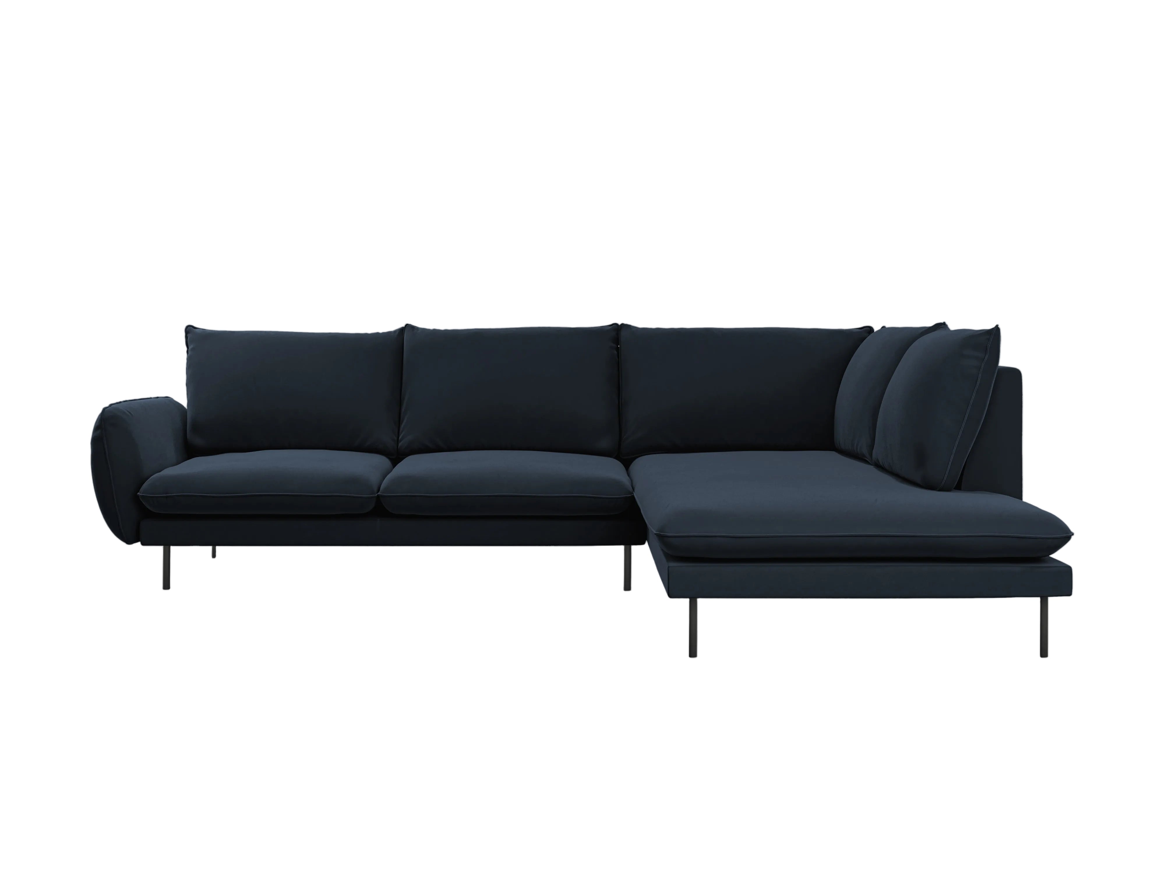 Samt-Ecksofa für 6 Personen rechts VIENNA dunkelblau mit schwarzem Fuß
