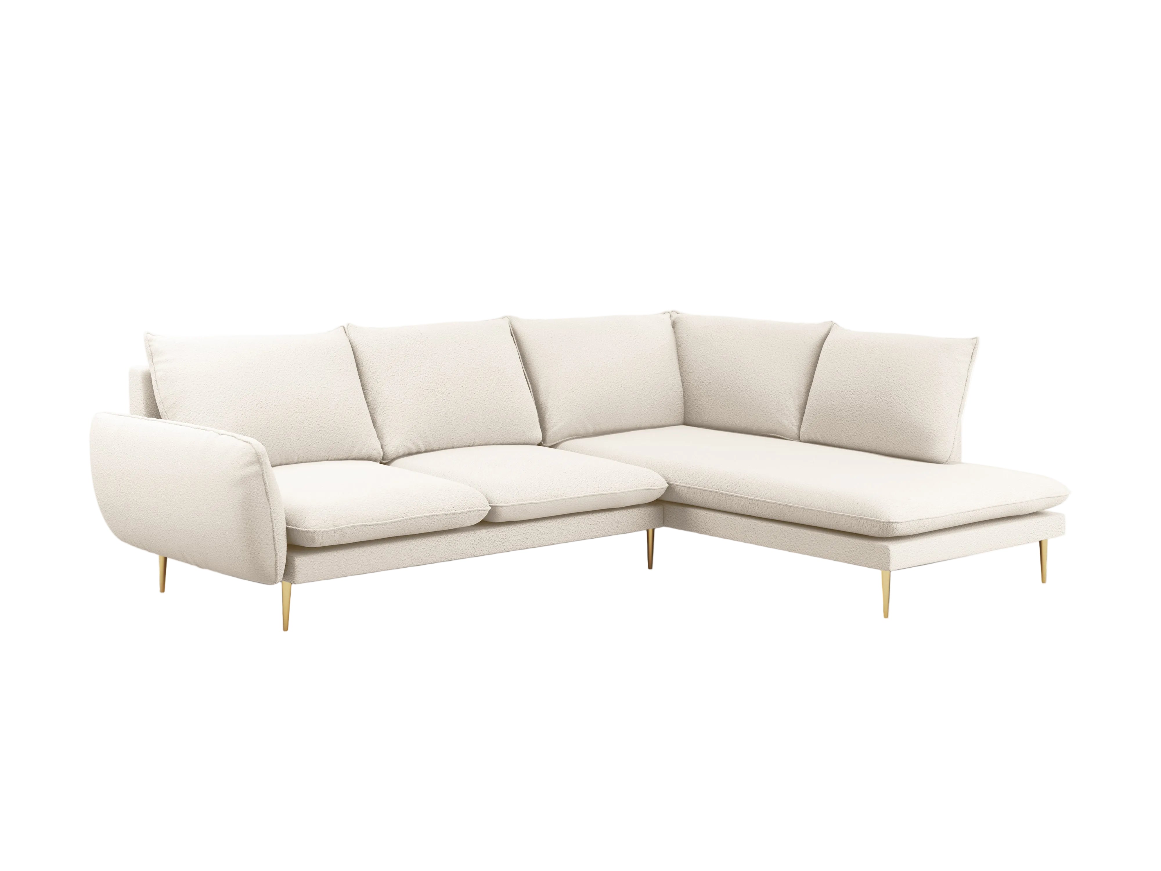 Beige boucle 6-persoons rechterhoekbank VIENNA met gouden basis