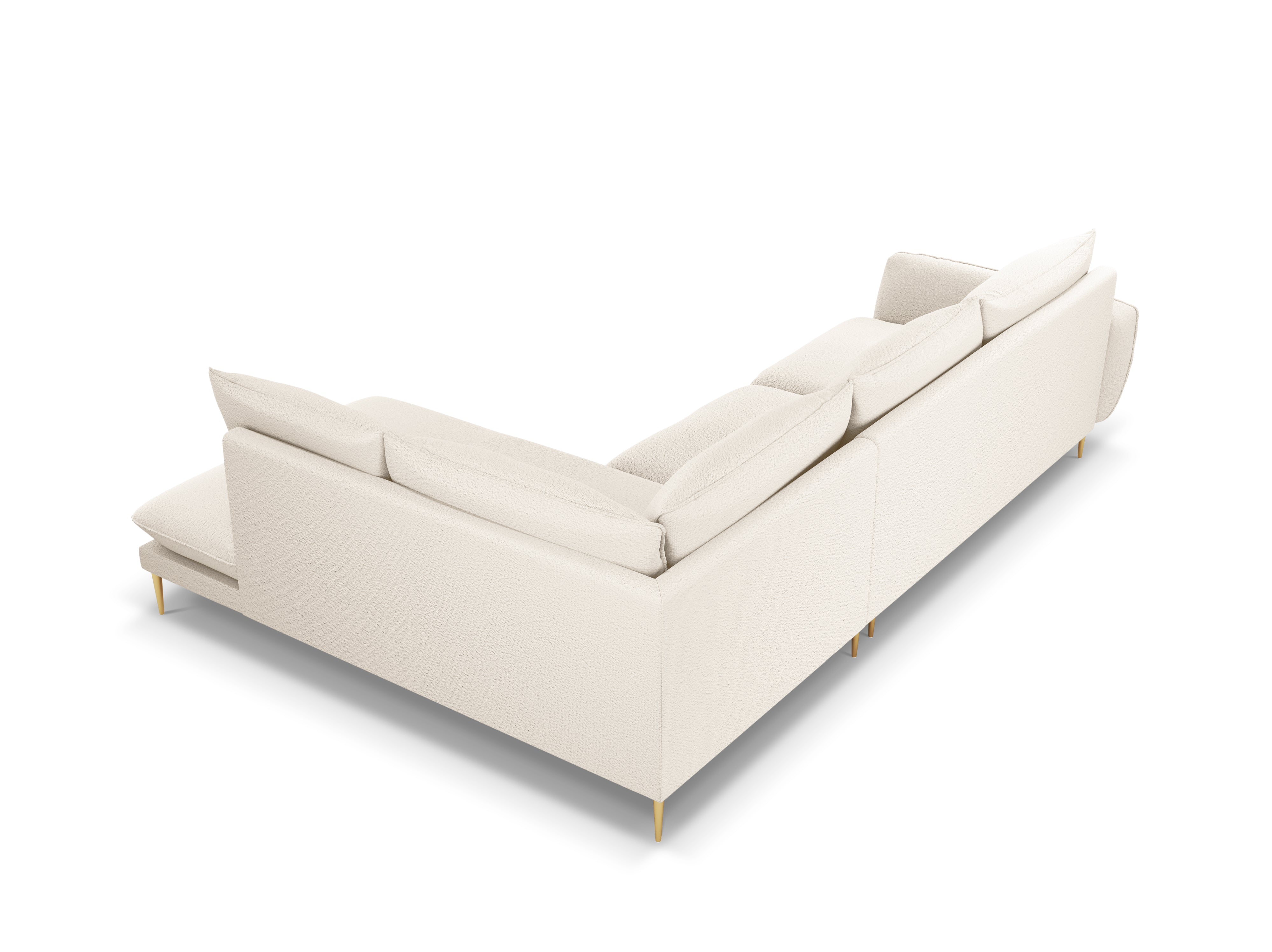 Beige boucle 6-persoons rechterhoekbank VIENNA met gouden basis