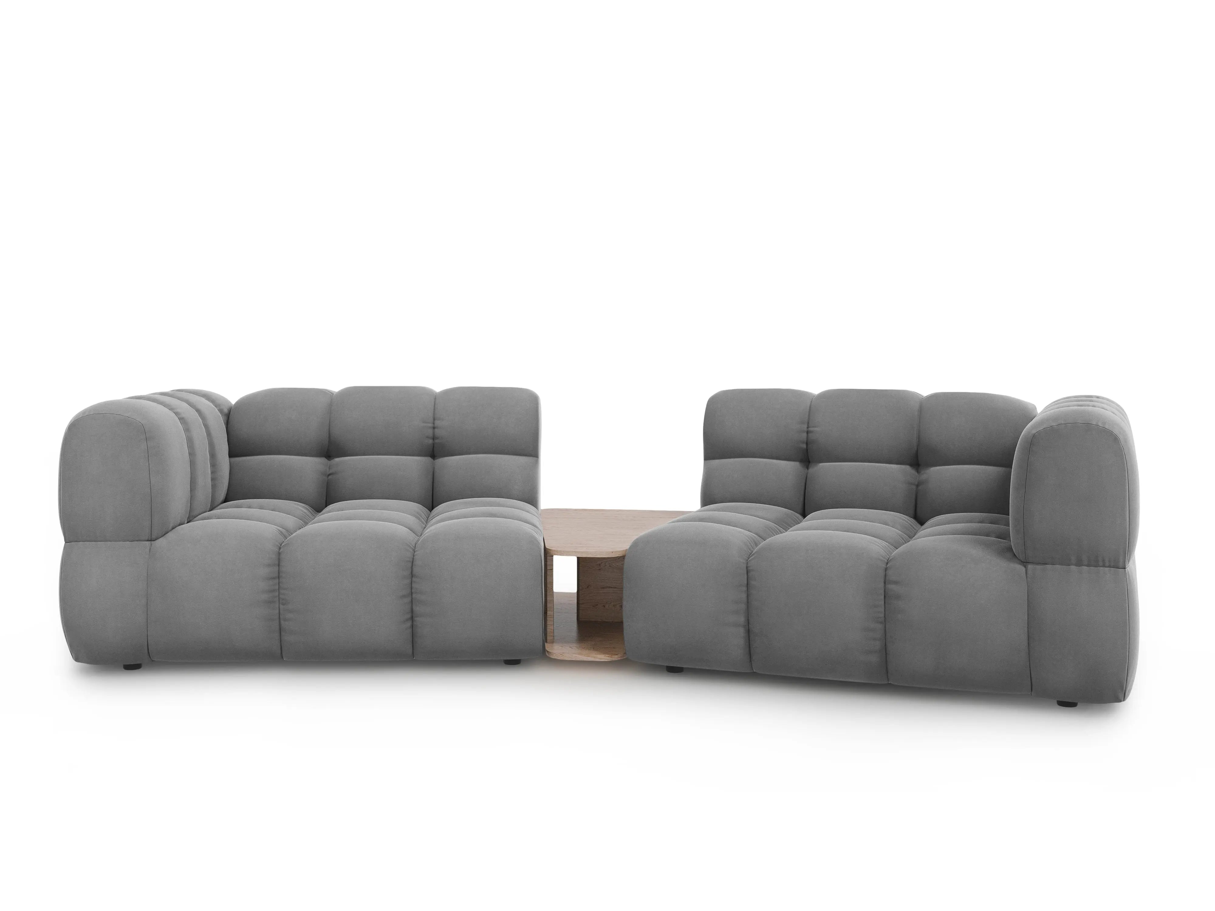 Sofa aksamitna 2-osobowa zaokrąglona ze stolikiem SKY jasnoszary do salonu