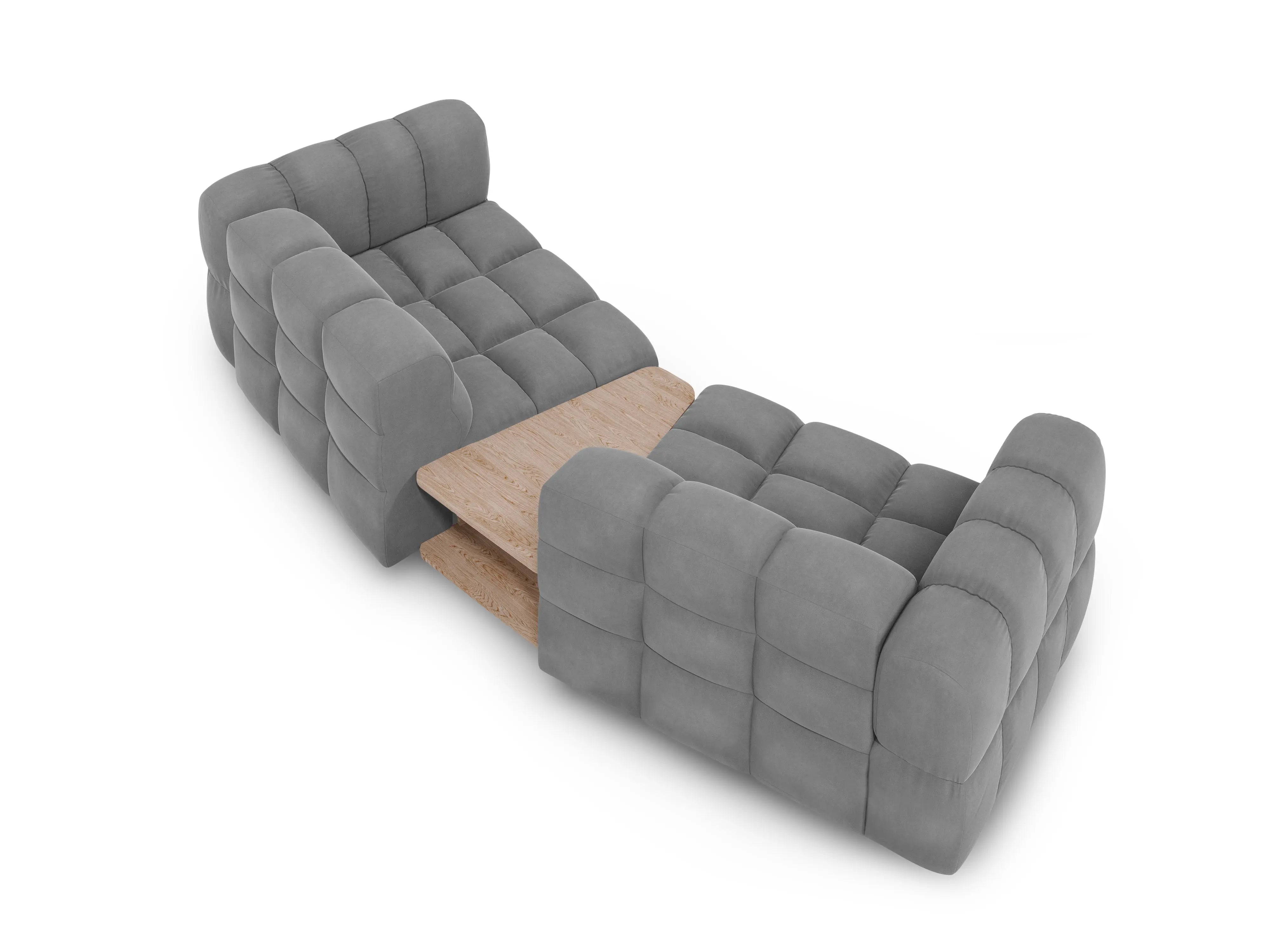 Sofa aksamitna 2-osobowa zaokrąglona ze stolikiem SKY jasnoszary – welur