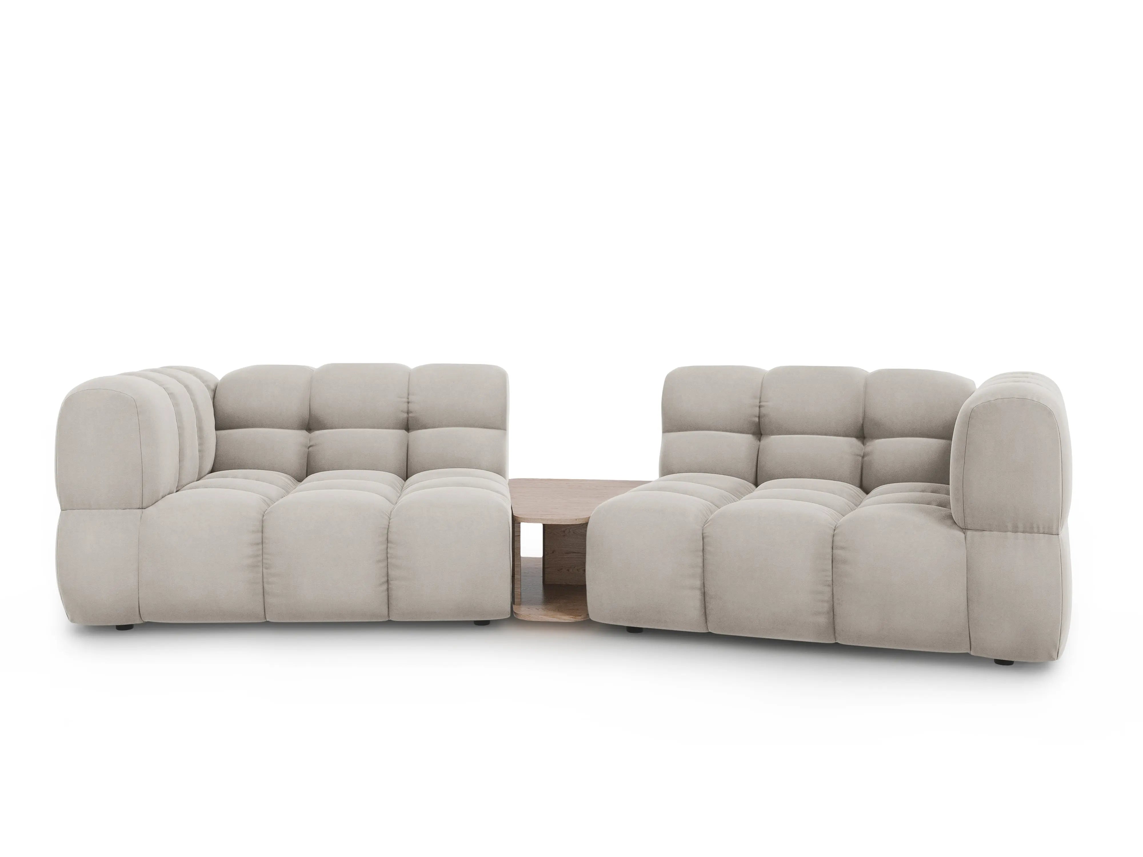 Sofa aksamitna 2-osobowa zaokrąglona ze stolikiem SKY jasnobeżowy do salonu