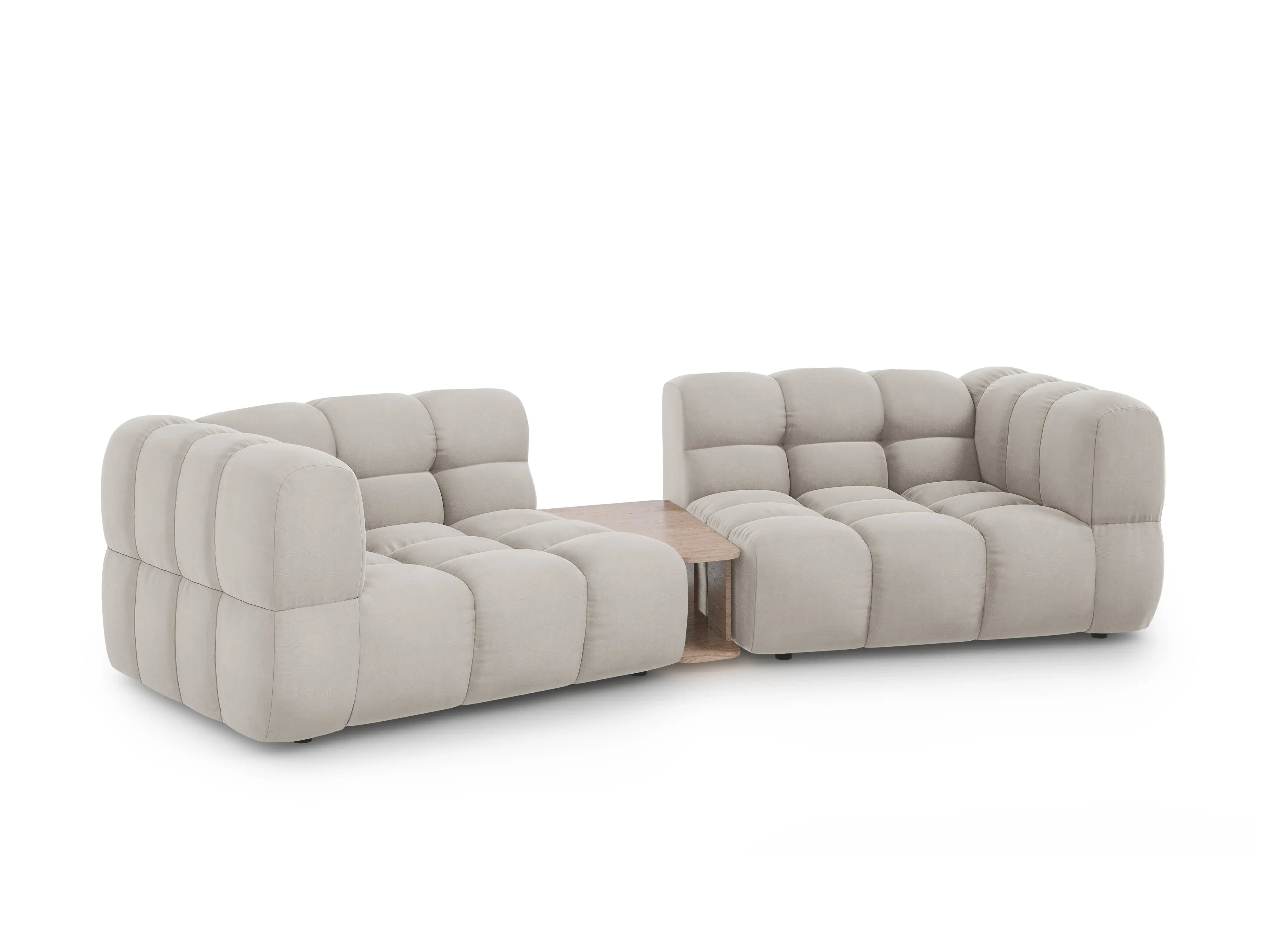 Sofa aksamitna 2-osobowa zaokrąglona ze stolikiem SKY jasnobeżowy – Cosmopolitan Design