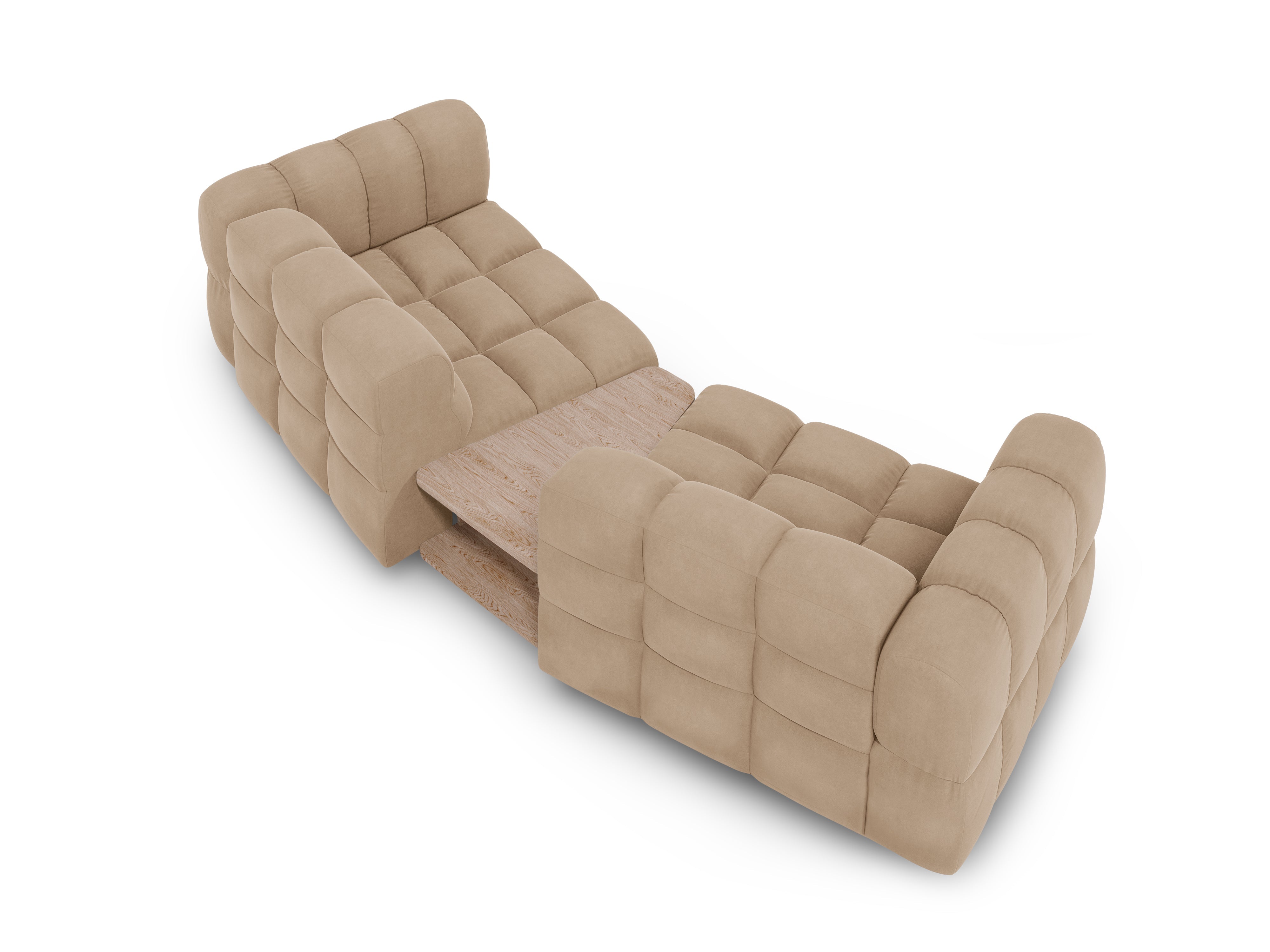 Sofa aksamitna 2-osobowa zaokrąglona ze stolikiem SKY piaskowy Cosmopolitan Design Eye on Design