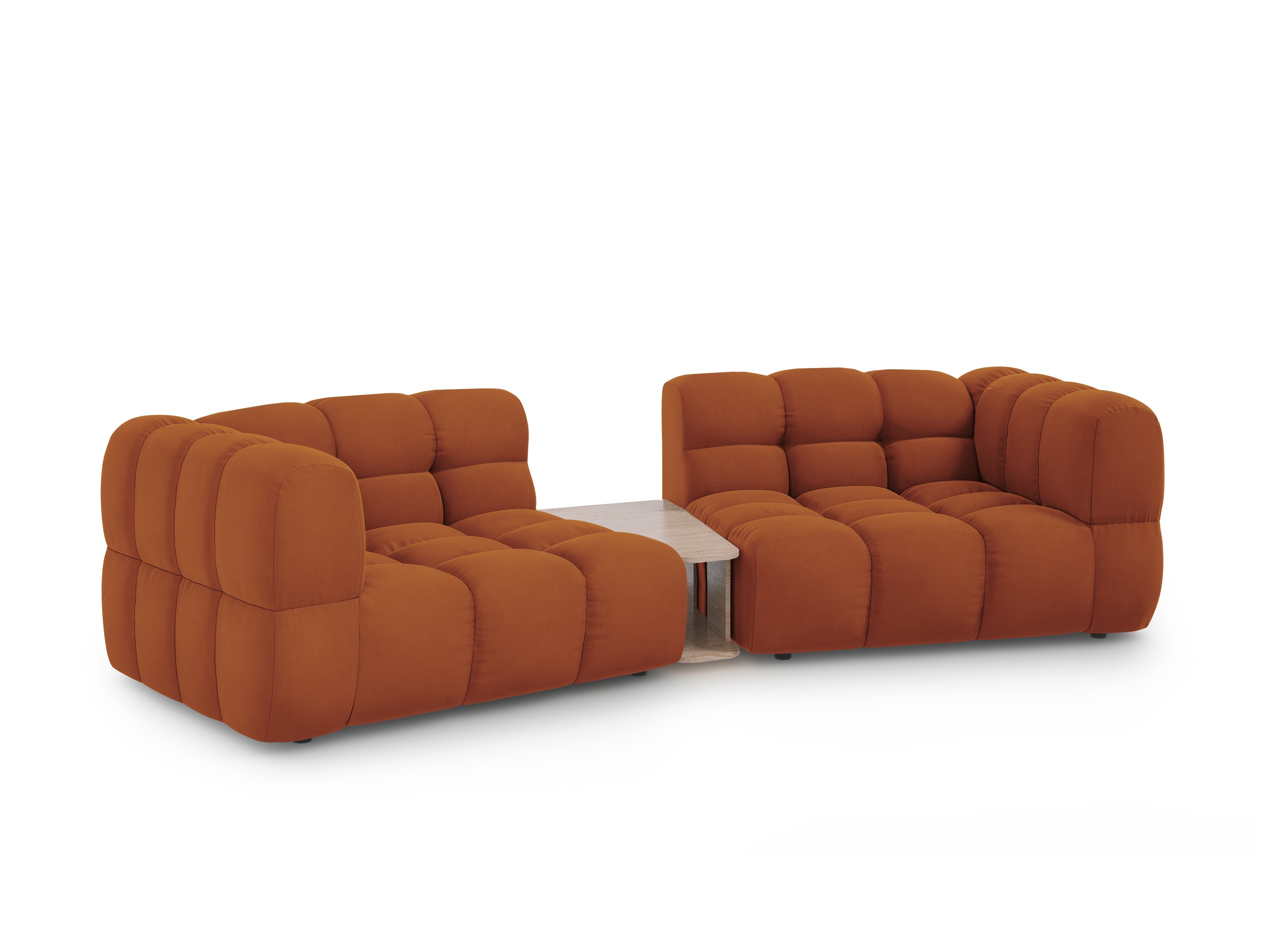 Sofa aksamitna 2-osobowa zaokrąglona ze stolikiem SKY terracotta Cosmopolitan Design Eye on Design
