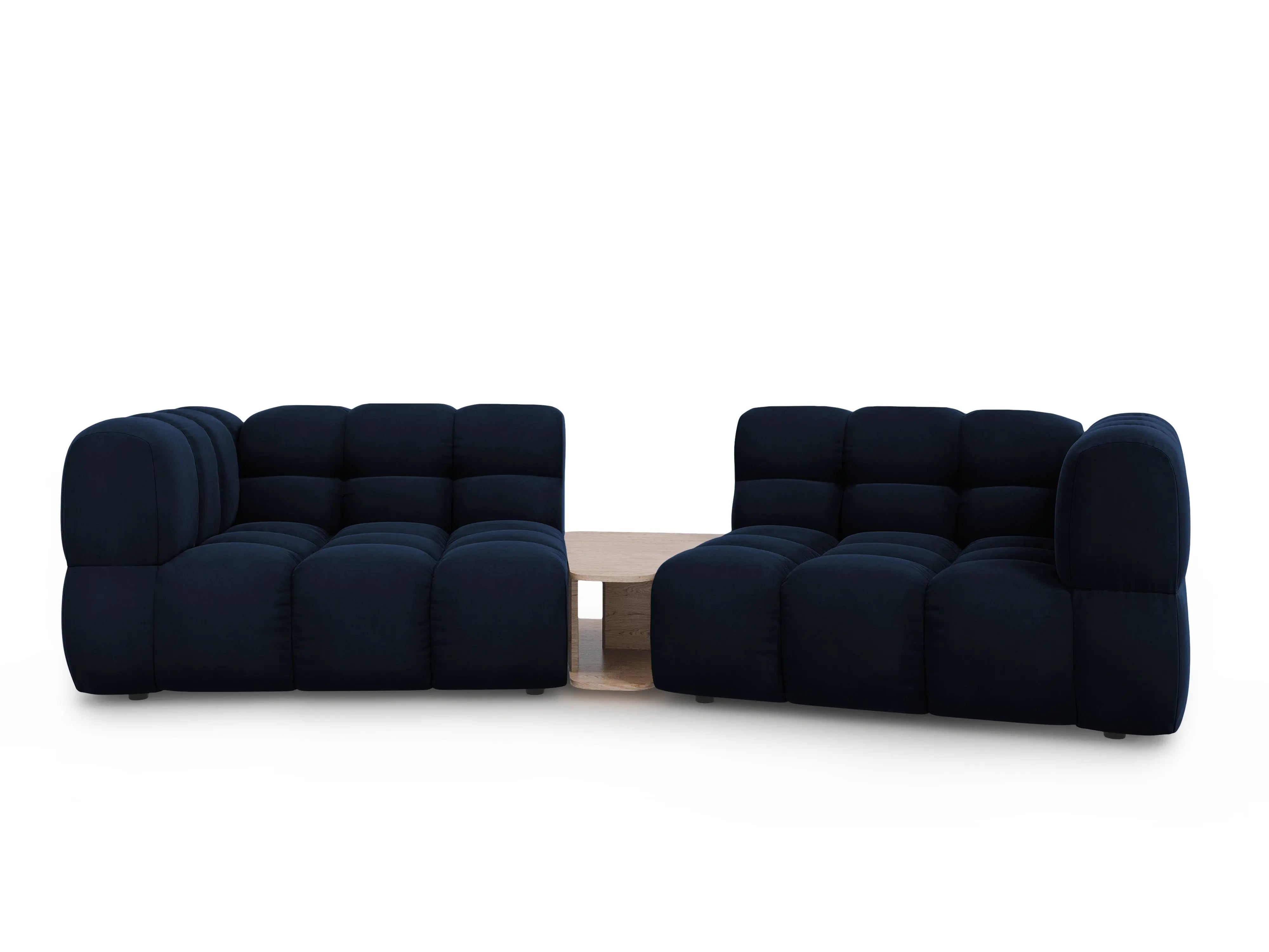Sofa aksamitna 2-osobowa zaokrąglona ze stolikiem SKY granat królewski do salonu