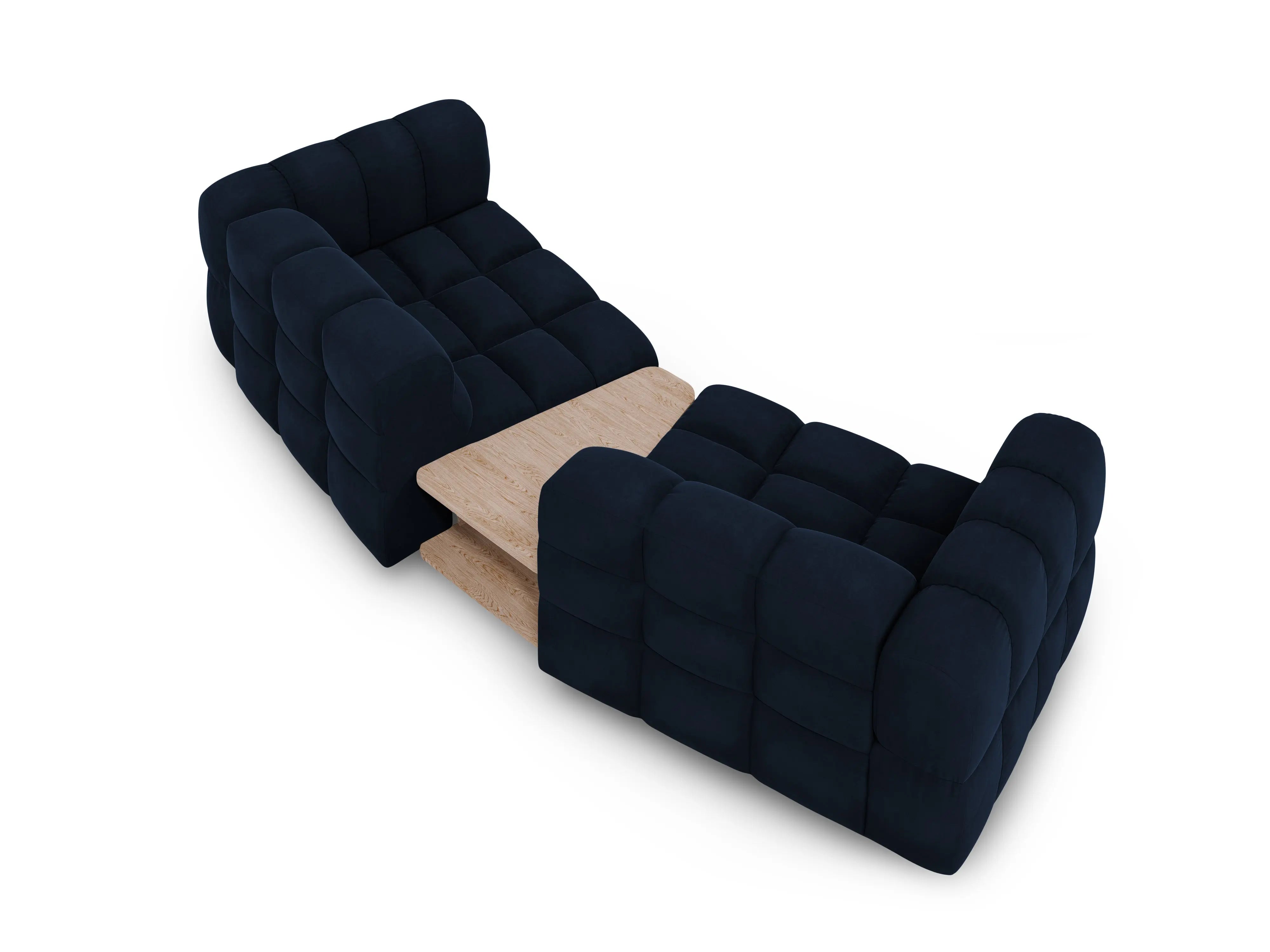 Sofa aksamitna 2-osobowa zaokrąglona ze stolikiem SKY granat królewski – welur