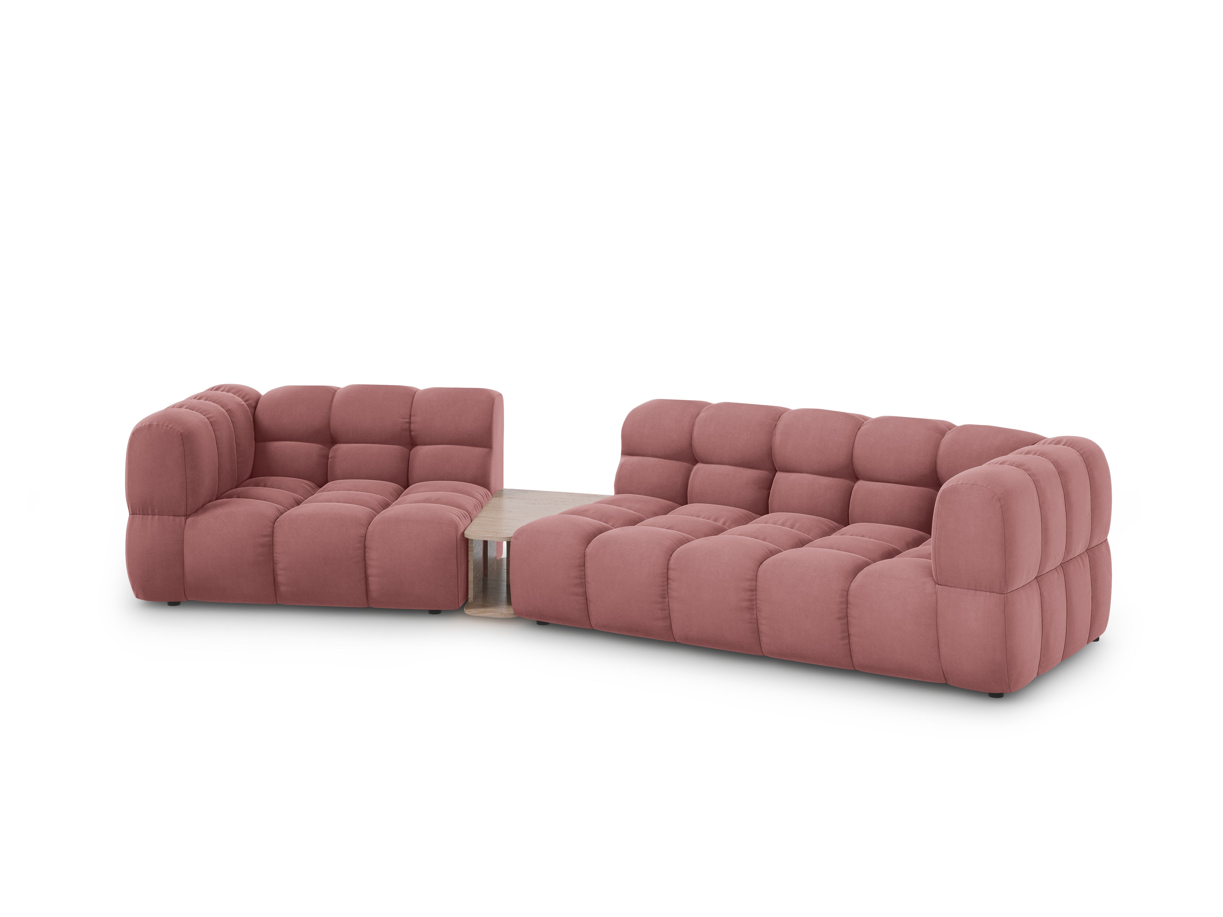 Sofa aksamitna lewostronna 3-osobowa zaokrąglona ze stolikiem SKY łososiowy Cosmopolitan Design Eye on Design