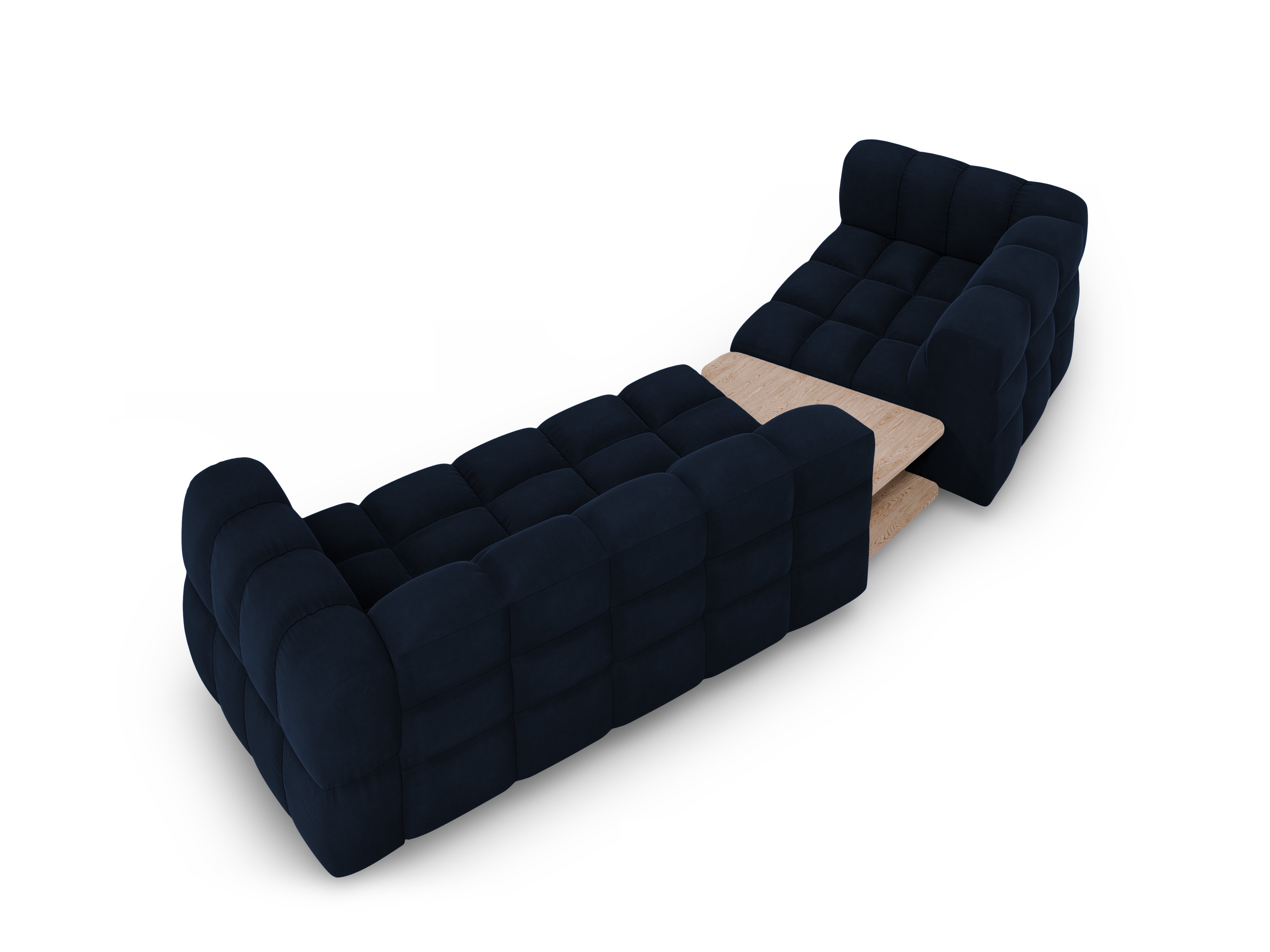 Sofa aksamitna lewostronna 3-osobowa zaokrąglona ze stolikiem SKY granat królewski Cosmopolitan Design Eye on Design