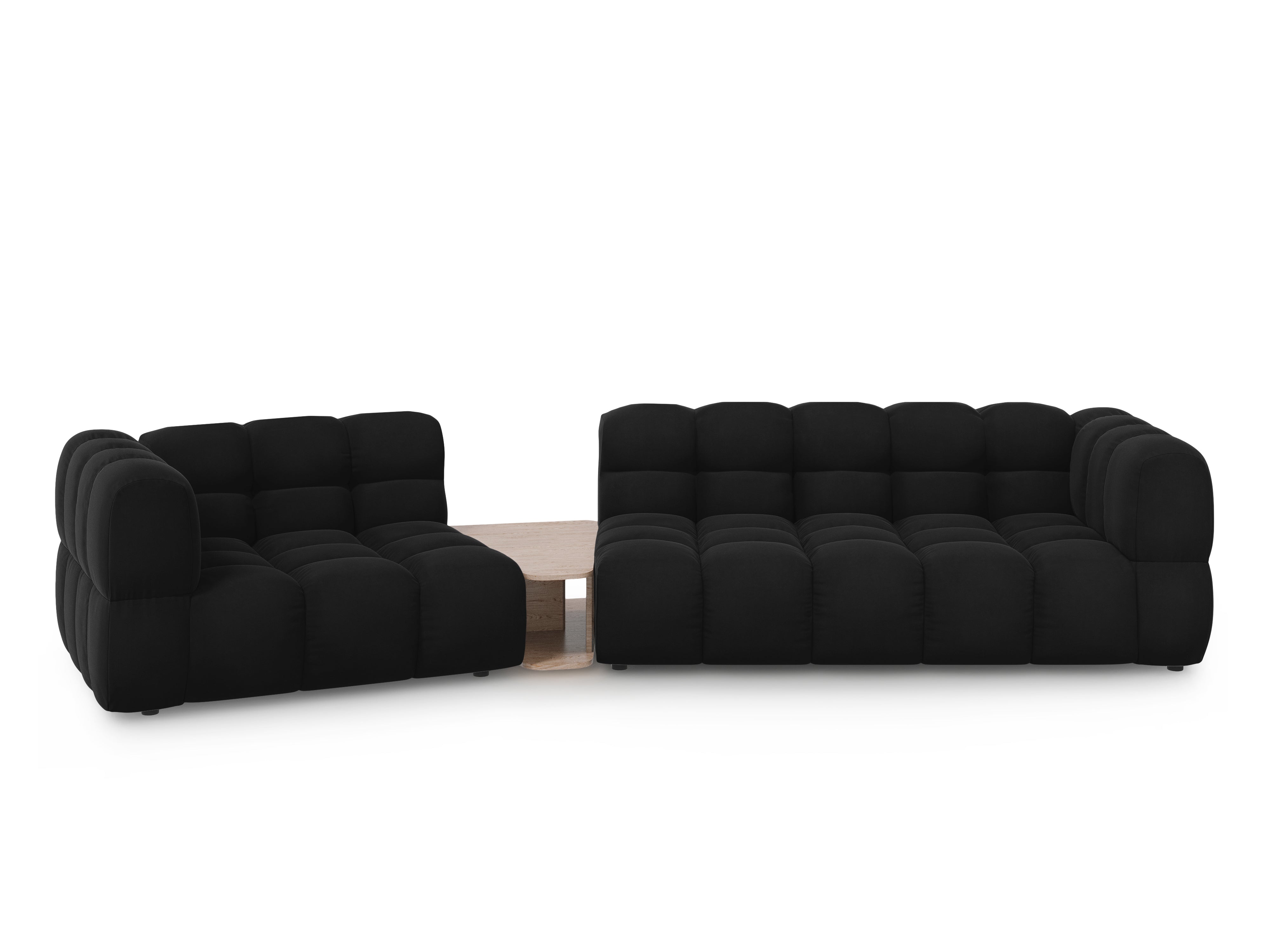 Sofa aksamitna lewostronna 3-osobowa zaokrąglona ze stolikiem SKY czarny Cosmopolitan Design Eye on Design